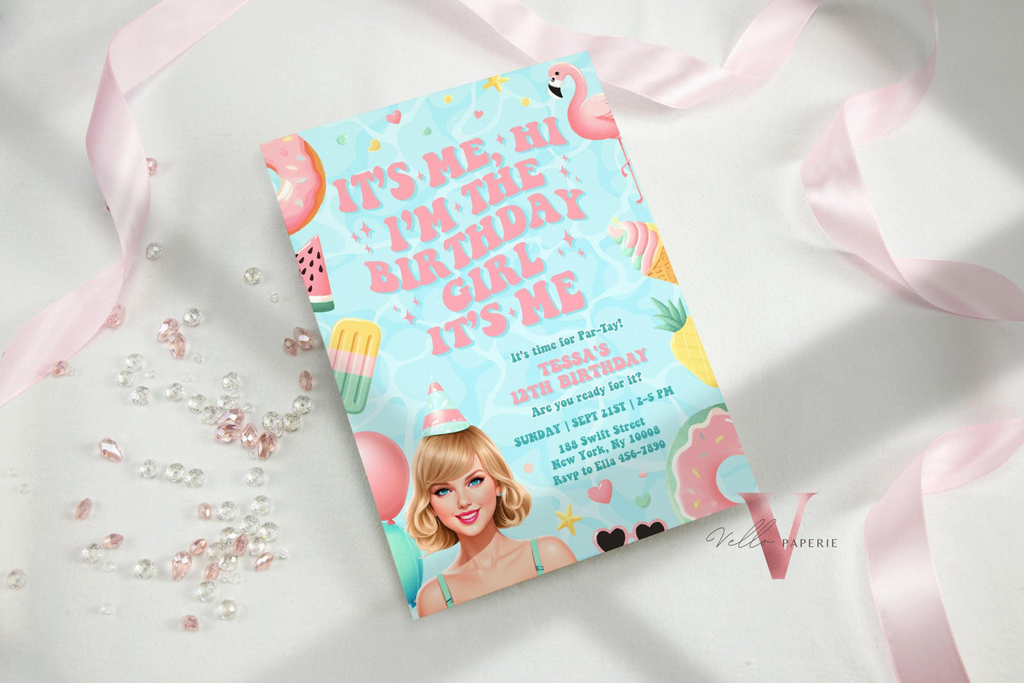 Edit Yourself Par-Tay Pool Party Invitation | Editable Printable Tosca Pink TS Pool Party Invite | It's Me Hi Swift Summer Instant Download