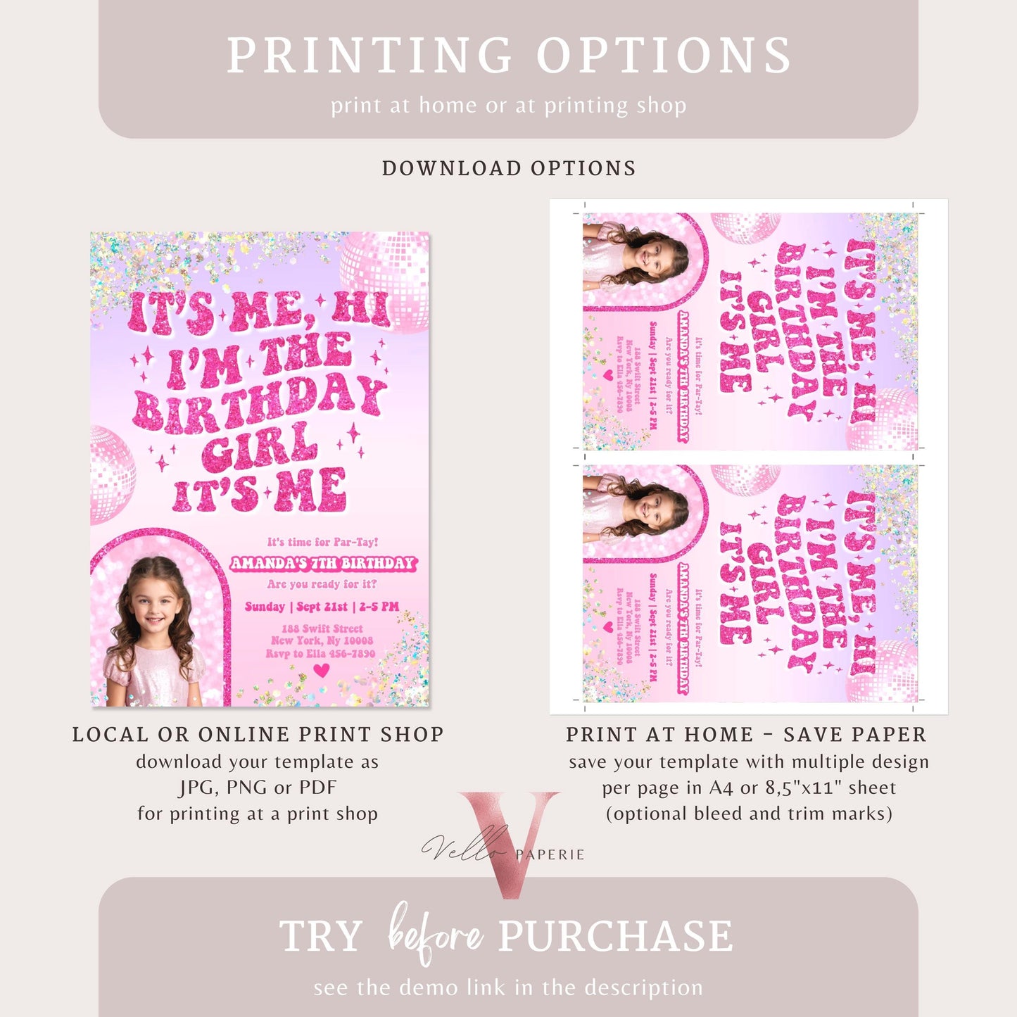 Swifti Par-Tay Birthday Party Invitation | Purple Sparkle Taylor Eras Music Party Invite | It's Me Hi, In my birthday era Instant Template