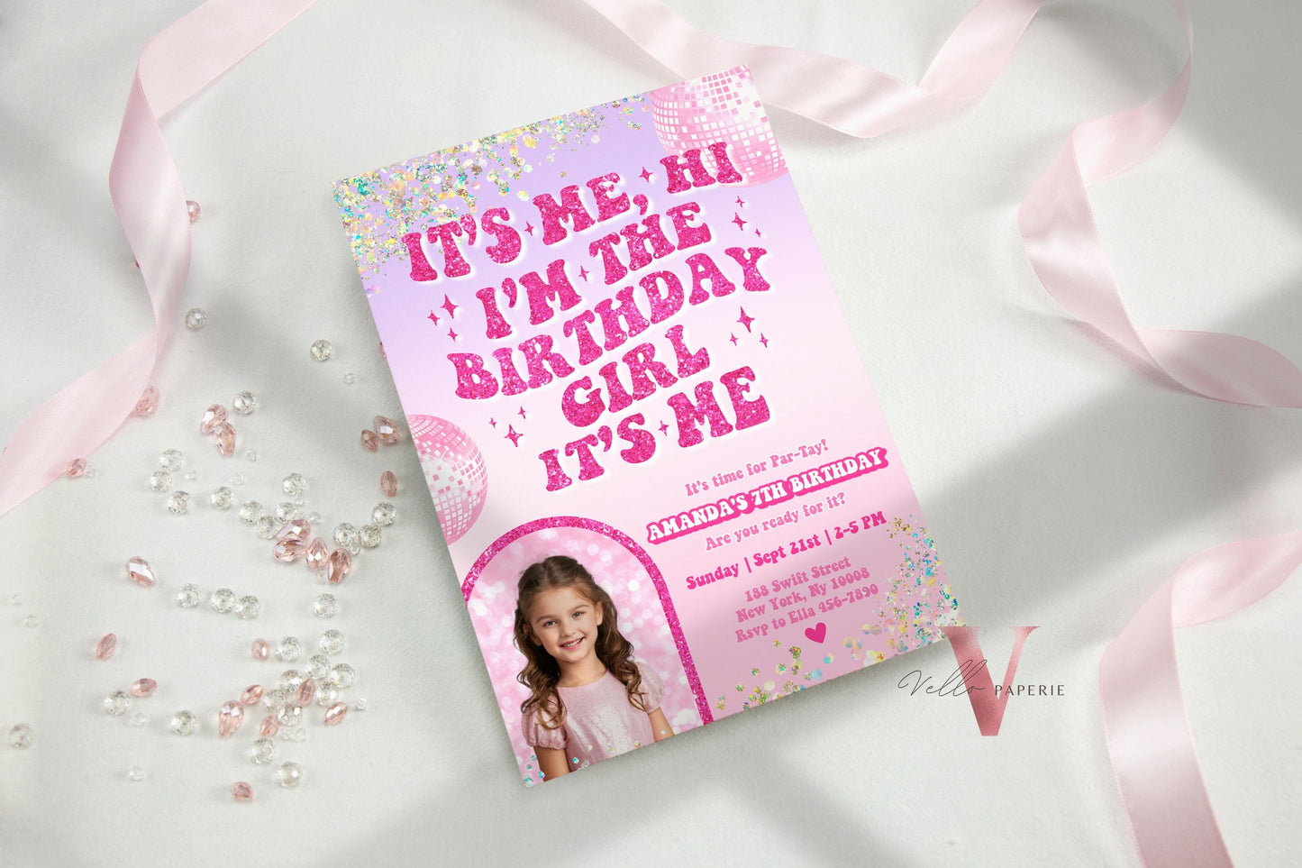 Swifti Par-Tay Birthday Party Invitation | Purple Sparkle Taylor Eras Music Party Invite | It's Me Hi, In my birthday era Instant Template