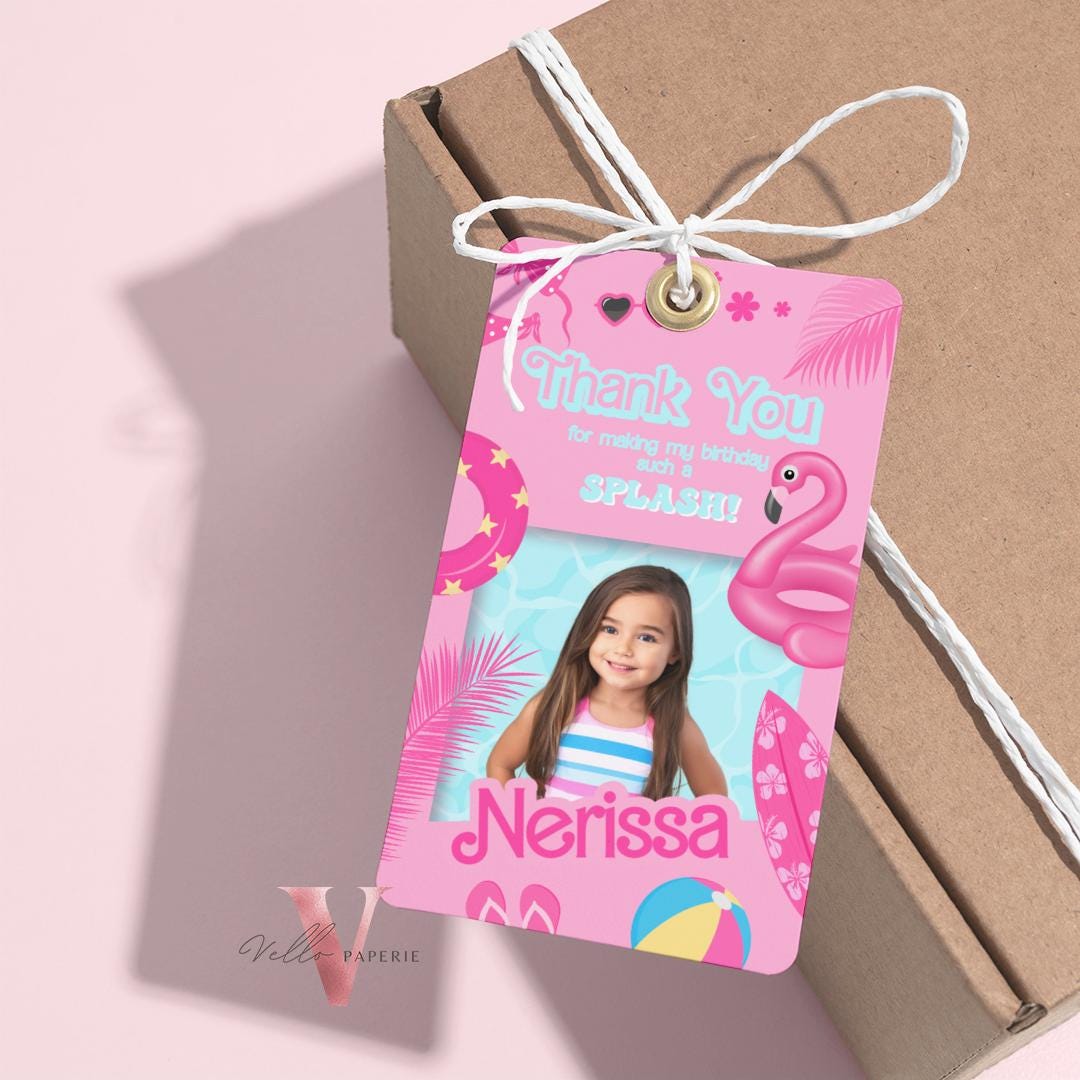 Self Edit Photo Pink Doll Pool Birthday Invitation | Editable Printable Malibu Pool Party Invite | Pink Blue Malibu Come On Lets Go Party