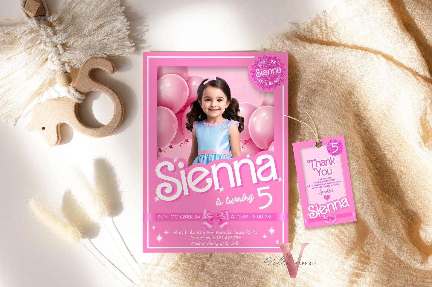 Cheers Pink Sparkle Fashion Doll Box Photo Birthday Invitation | Editable Printable Selfie Glam Pink Doll Barb Party Invite Instant Template