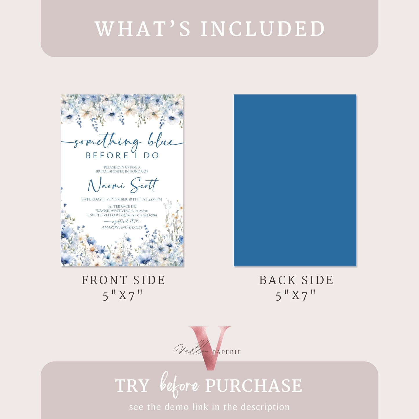 Something Blue before I DO Bridal Shower Party Invitation | Blue Wildflower Watercolor Invite | Blue Flower Bride to Be Instant Template