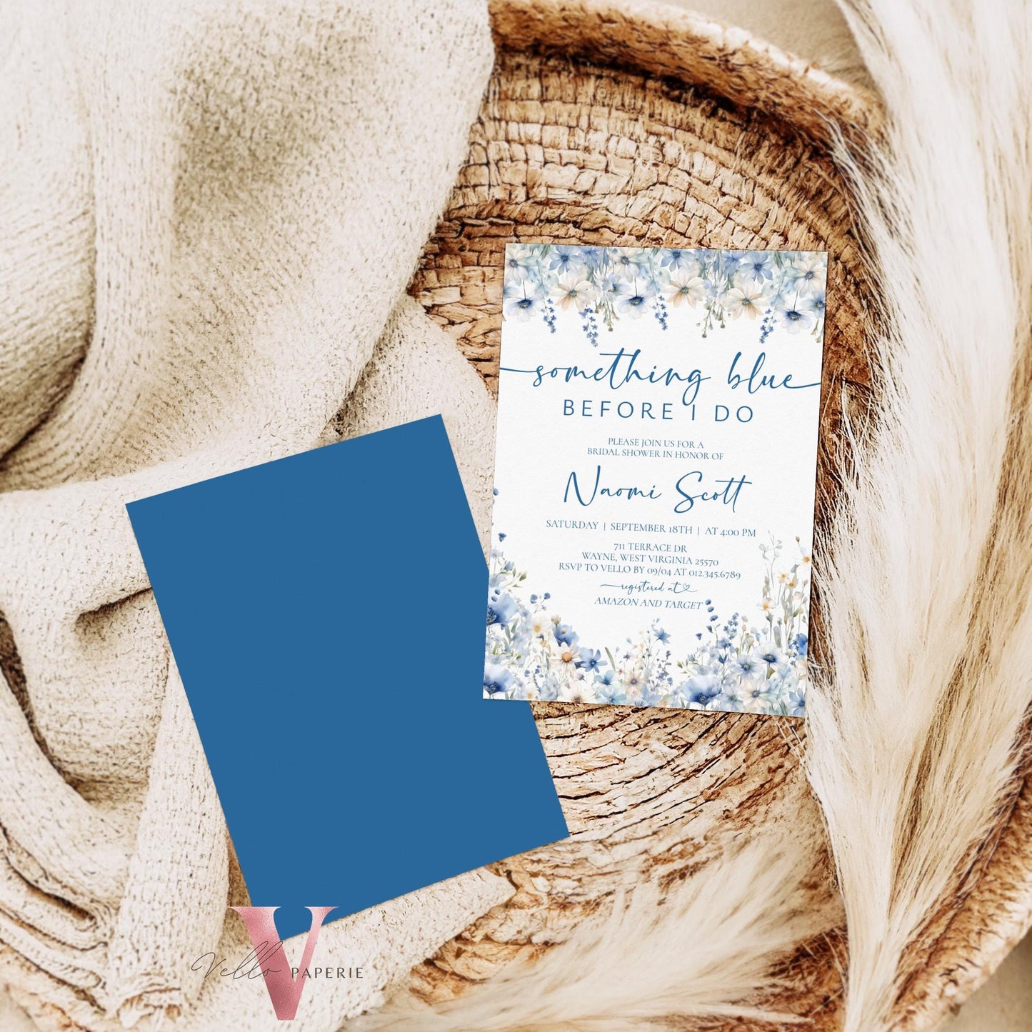 Something Blue before I DO Bridal Shower Party Invitation | Blue Wildflower Watercolor Invite | Blue Flower Bride to Be Instant Template