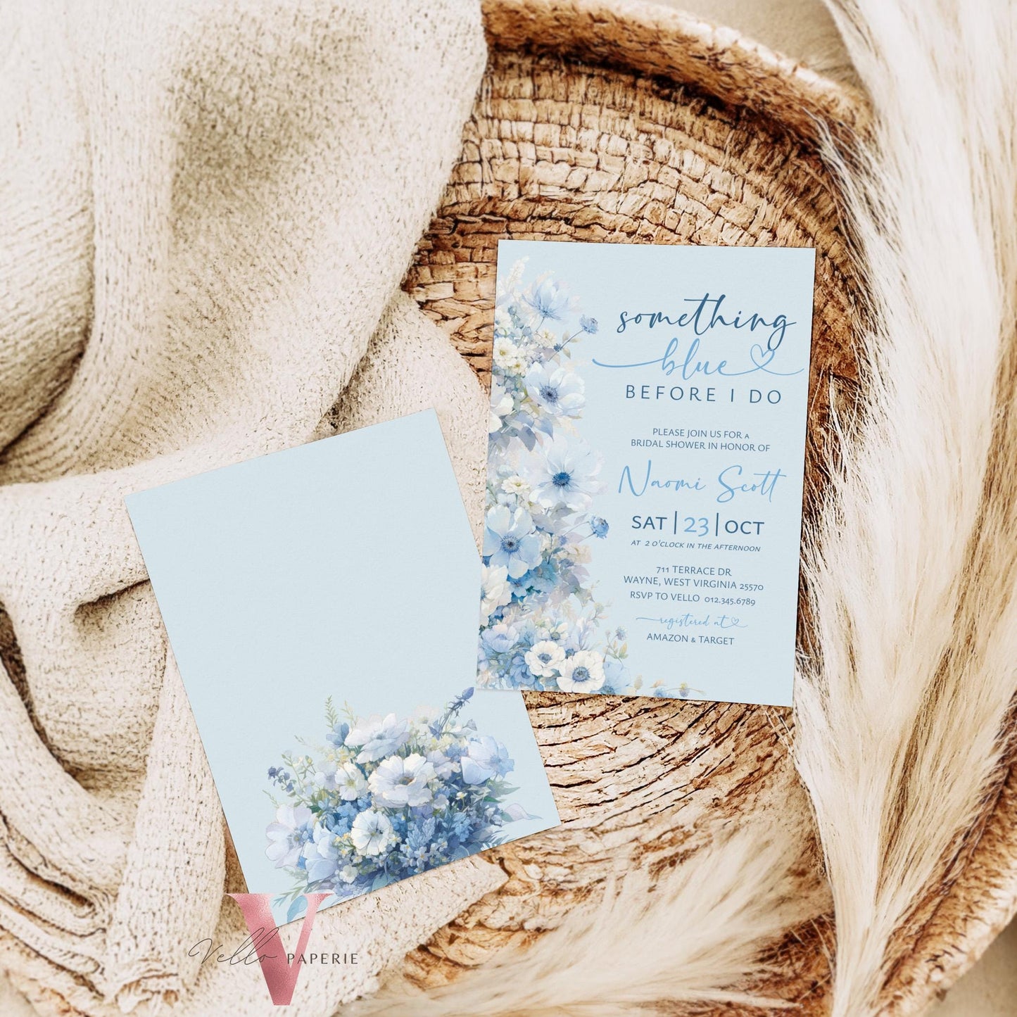 Something Blue before I DO Bridal Shower Party Invitation | Blue Flower Watercolor Invite | Modern Blue Botanical BridetoBe Instant Template
