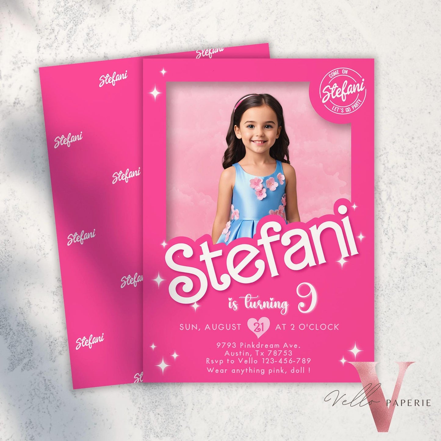 Self Edit Pink Sparkle Fashion Doll Box Photo Birthday Invitation, Editable Printable Selfie Glam Pink Doll Party Invite Instant HPD01