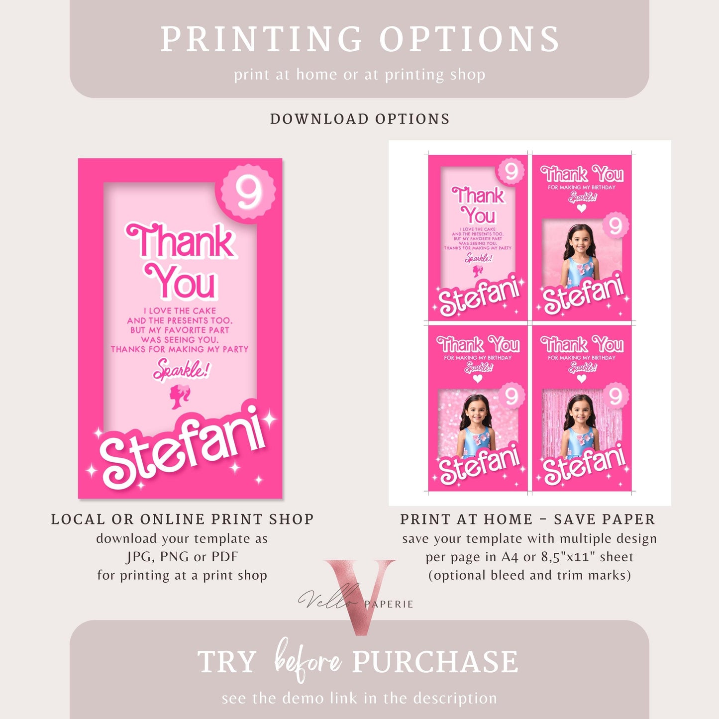 Self Edit Pink Sparkle Fashion Doll Box Photo Birthday Thankyou Card, Editable Printable Selfie Glam Pink Doll Party Favors, Gift Tag  HPD01