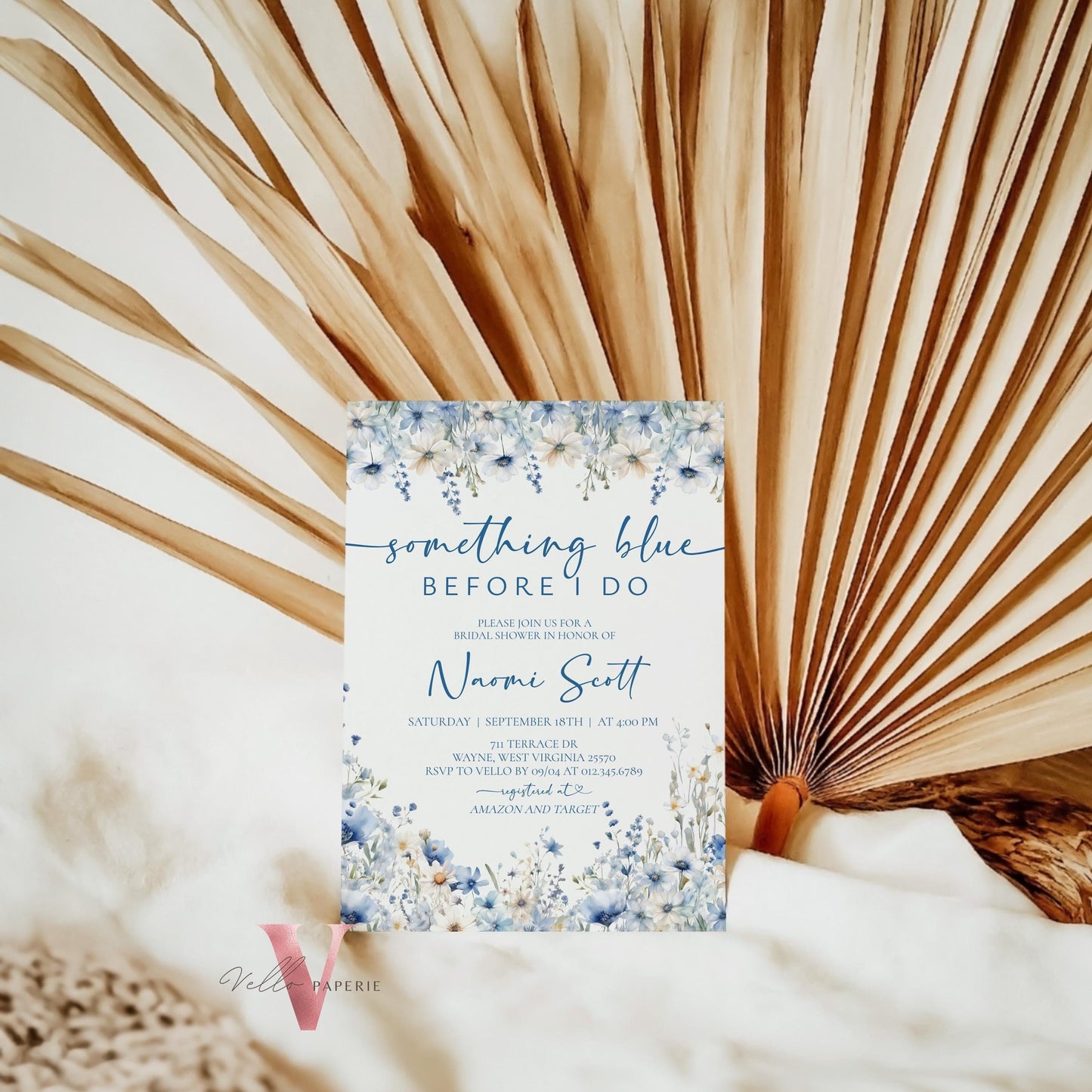 Something Blue before I DO Bridal Shower Party Invitation | Blue Wildflower Watercolor Invite | Blue Flower Bride to Be Instant Template