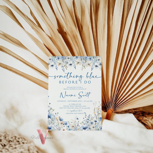 Something Blue before I DO Bridal Shower Party Invitation | Blue Wildflower Watercolor Invite | Blue Flower Bride to Be Instant Template