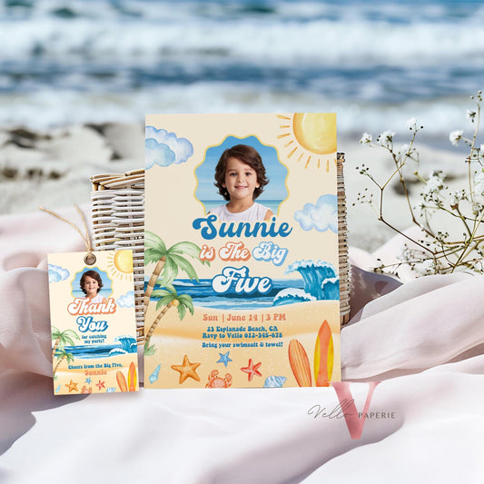 Photo Summer ANY AGE  Boy Birthday Birthday Invitation | Edit Youself Malibu Beach Party Invite | Orange Blue Beach Party Instant Template