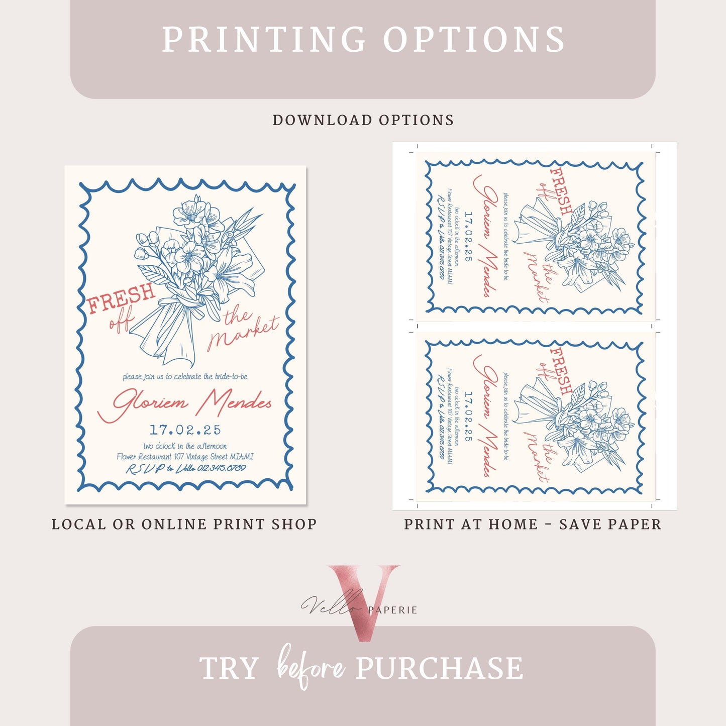 Handdrawn Fresh Off the Market Bridal Shower Invitation | Minimalist She's off the Market Invite | Flower Bouquet Bride Instant Template