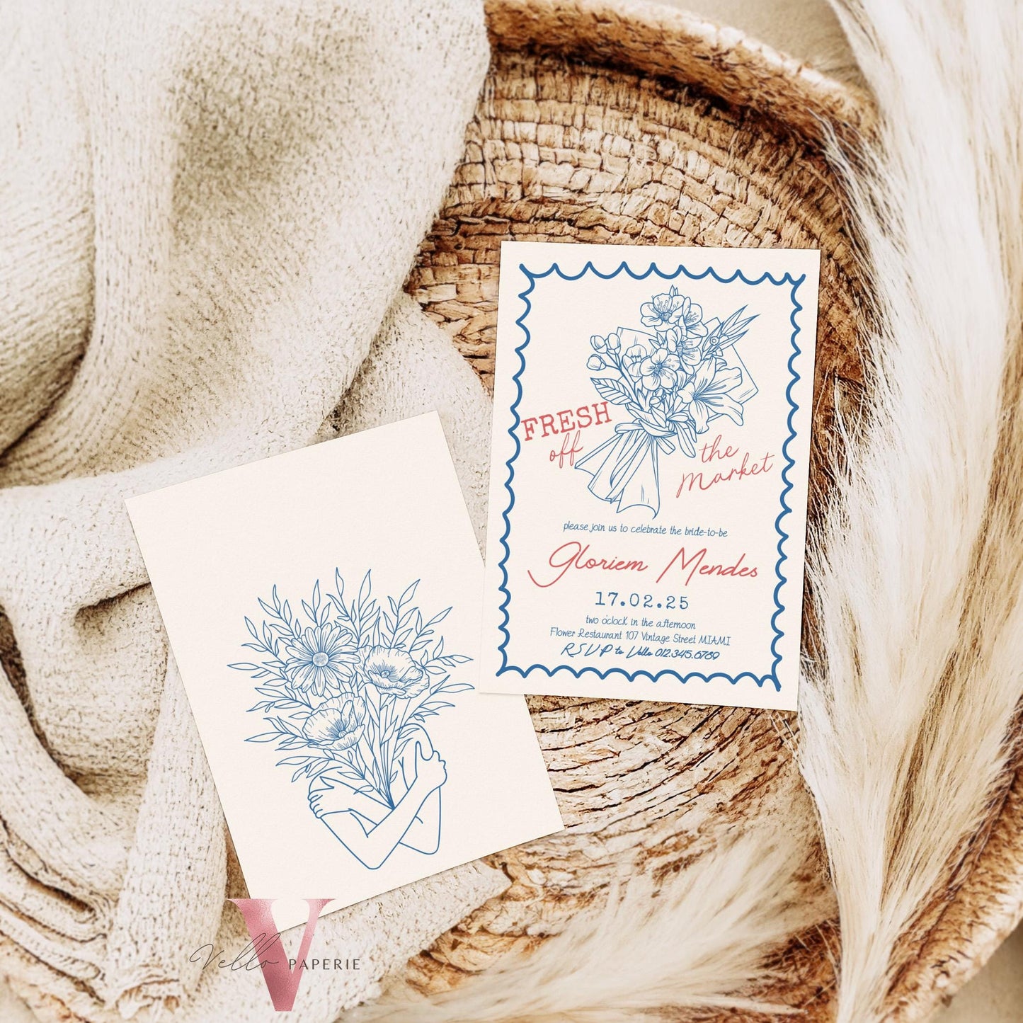 Handdrawn Fresh Off the Market Bridal Shower Invitation | Minimalist She's off the Market Invite | Flower Bouquet Bride Instant Template