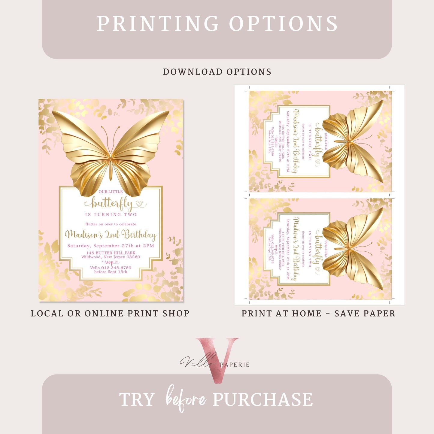 Minimal Pink Gold Butterfly Birthday Party Invitation | A little butterfly Any Age Birthday Party Invite | Our Little Butterfly Pink Templat
