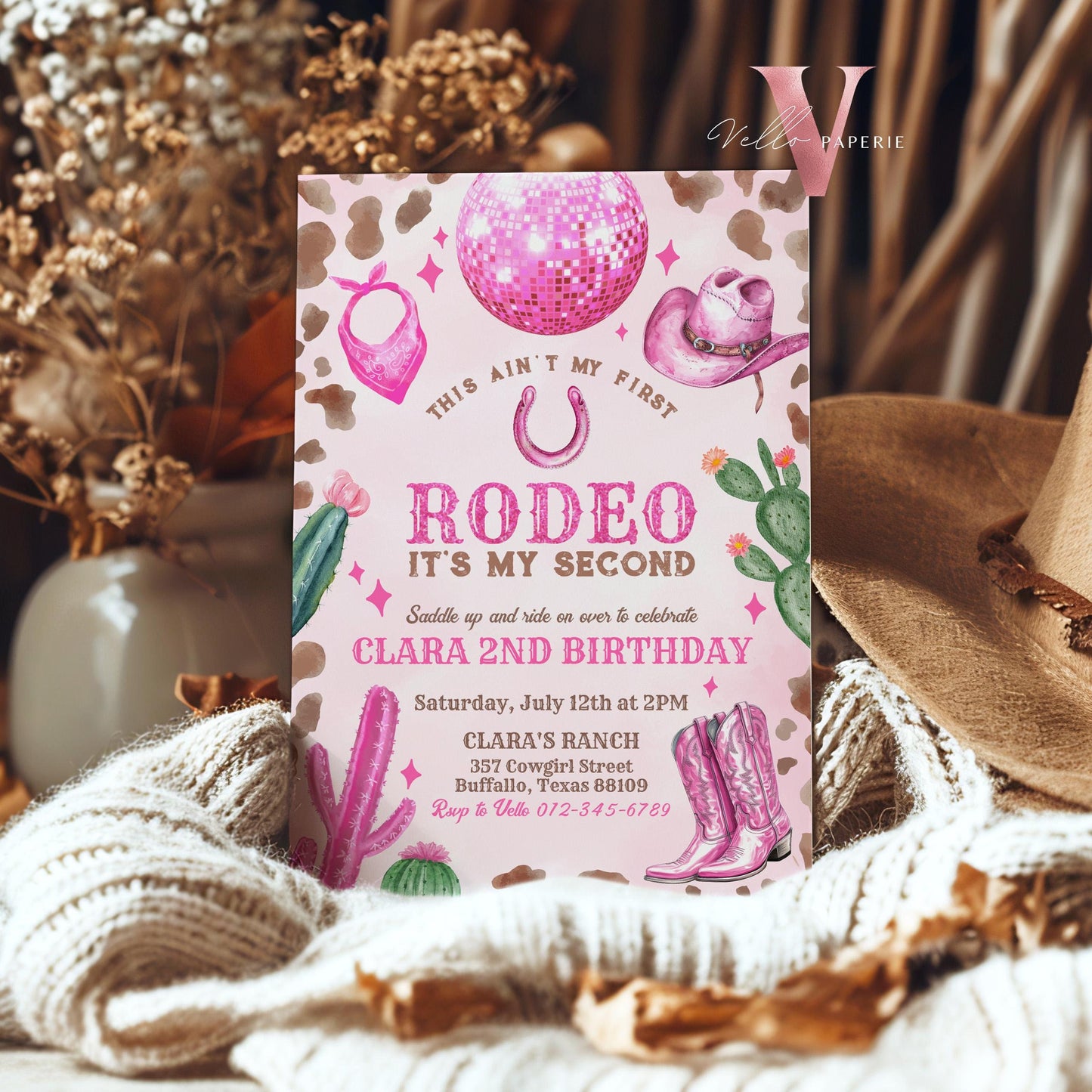 Full Edit Ain't First Rodeo Space Cowgirl Birthday Invitation | Pink Disco Cowgirl Party Invite | Any Age Rodeo Disco Western NashvilleParty
