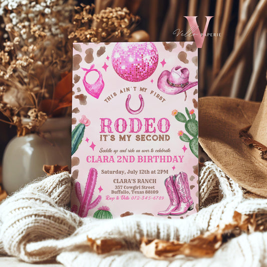 Full Edit Ain't First Rodeo Space Cowgirl Birthday Invitation | Pink Disco Cowgirl Party Invite | Any Age Rodeo Disco Western NashvilleParty