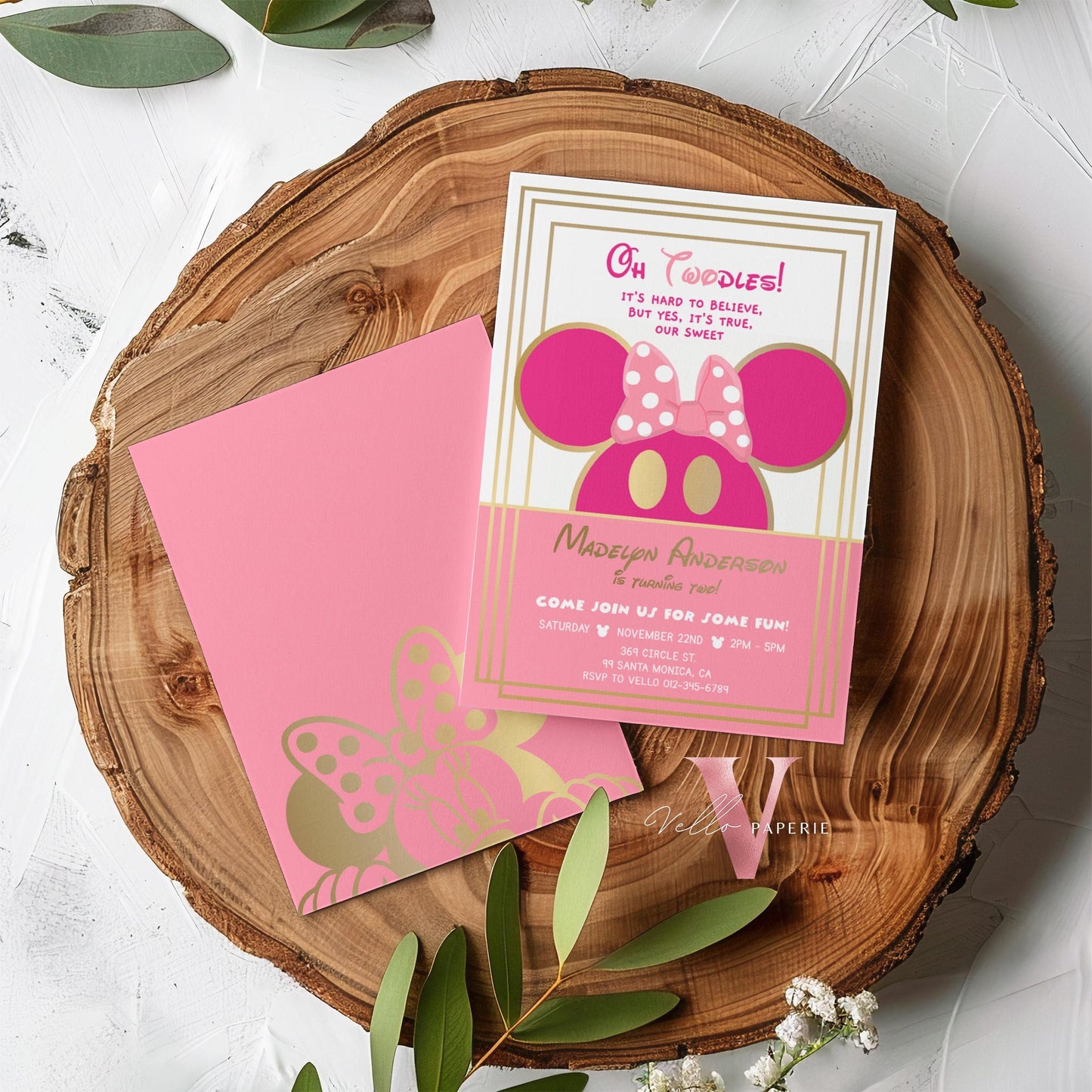 Self Editable Oh Toodles Minnie Mouse Birthday Invitation, Modern Pink Gold Girl Minnie Invite, Pink Gold Toodlers Birthday Instant Download