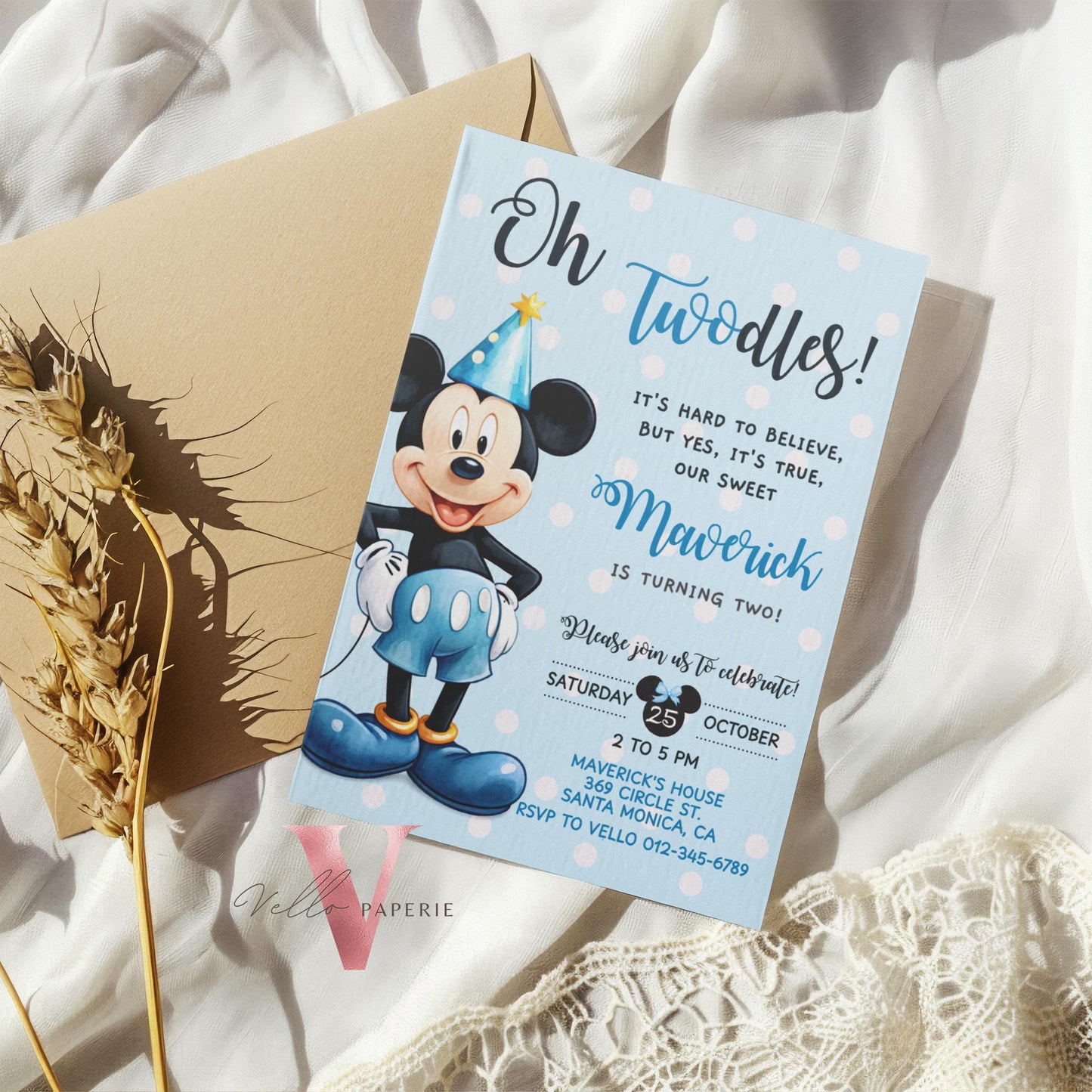 Self Editable Oh Twodles Mickey Mouse Birthday Invitation | Watercolor Blue Mickey Birthday Party Invite | Mickey Twodles Instant Download
