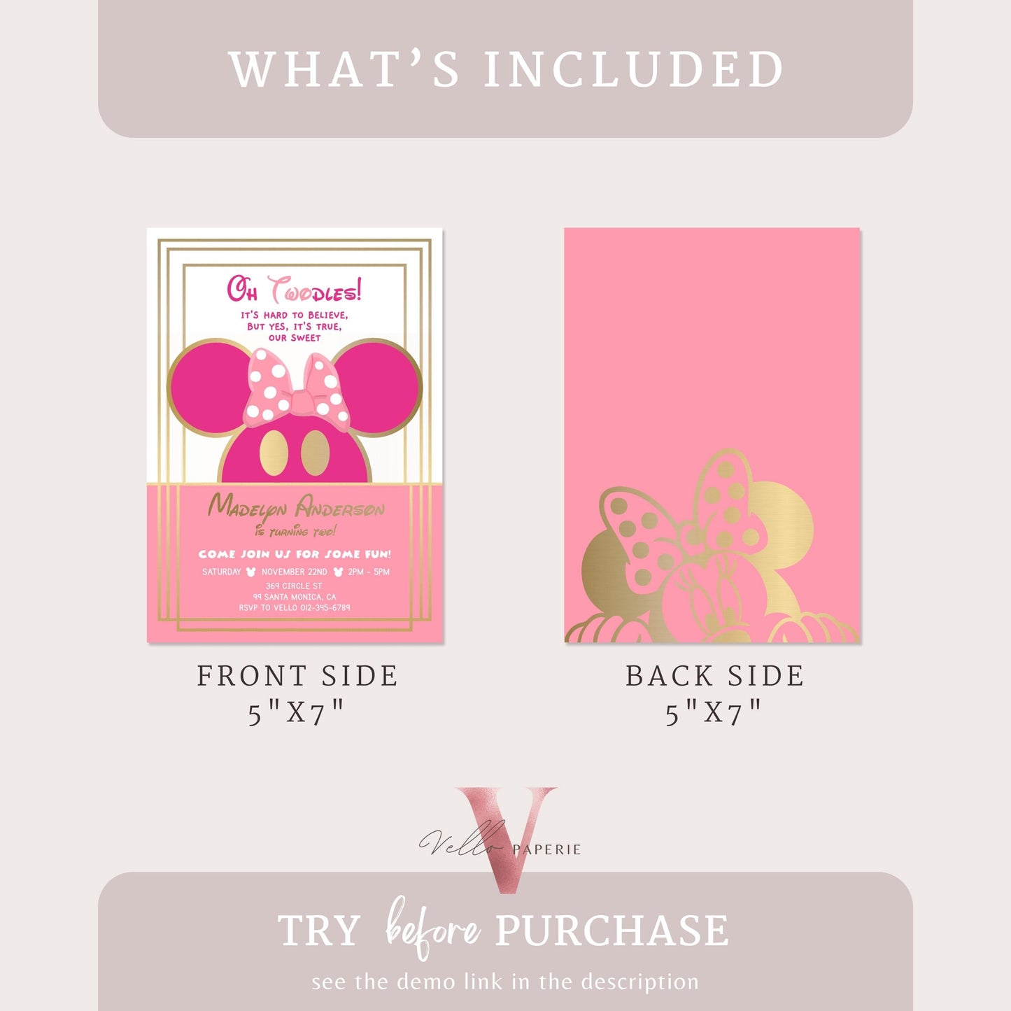 Self Editable Oh Toodles Minnie Mouse Birthday Invitation, Modern Pink Gold Girl Minnie Invite, Pink Gold Toodlers Birthday Instant Download