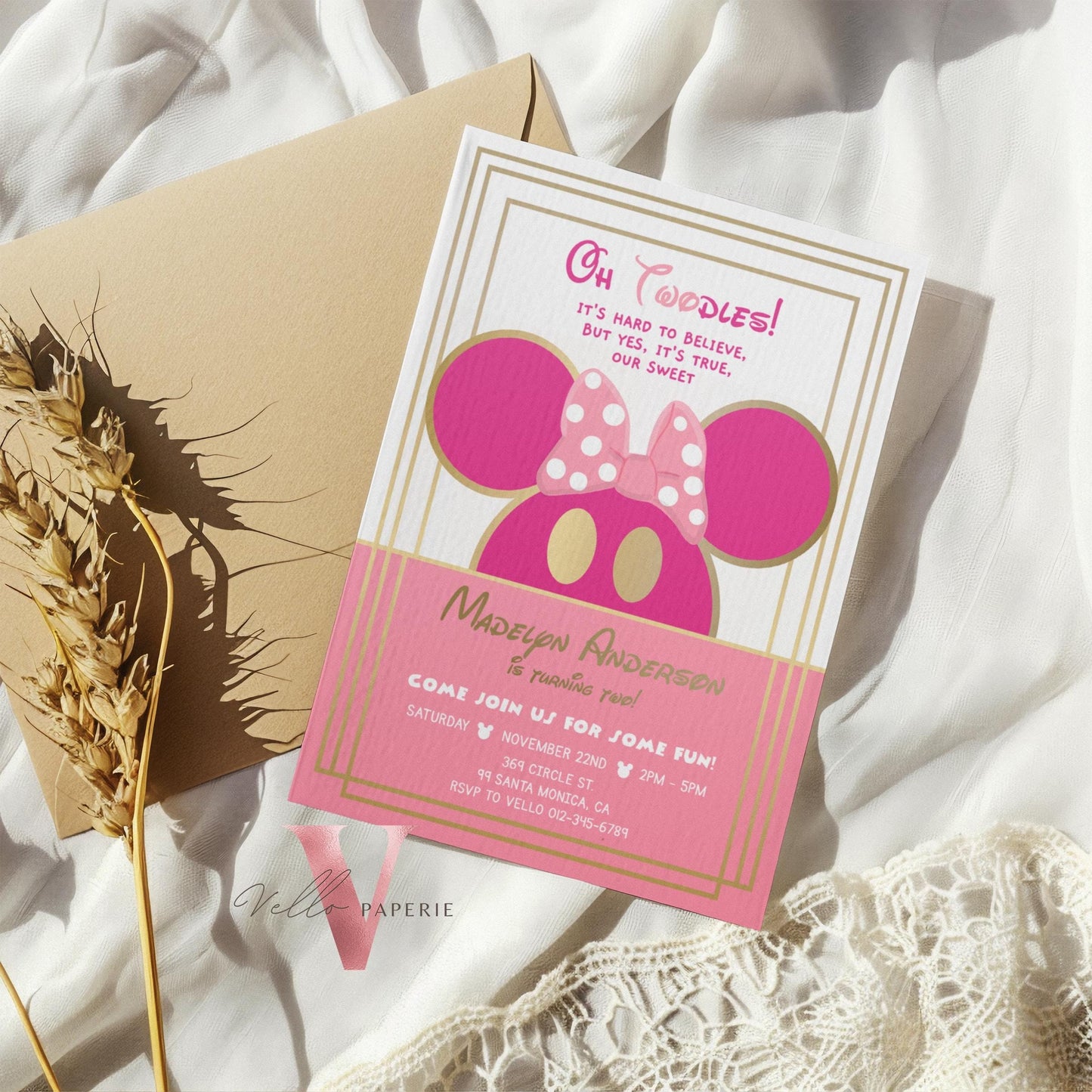 Self Editable Oh Toodles Minnie Mouse Birthday Invitation, Modern Pink Gold Girl Minnie Invite, Pink Gold Toodlers Birthday Instant Download