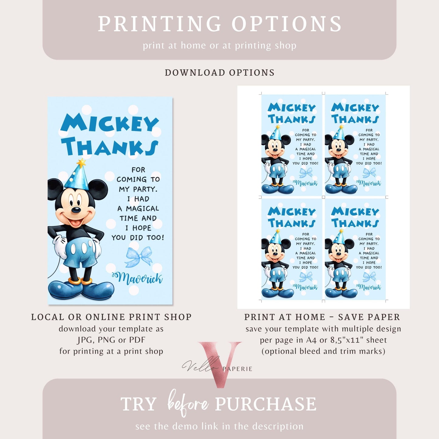 Oh Twodles Mickey Birthday Thankyou Card | Editable Printable Soft Blue Polka Mickey Birthday Party Favor Tag | Gift Tag Instant Download