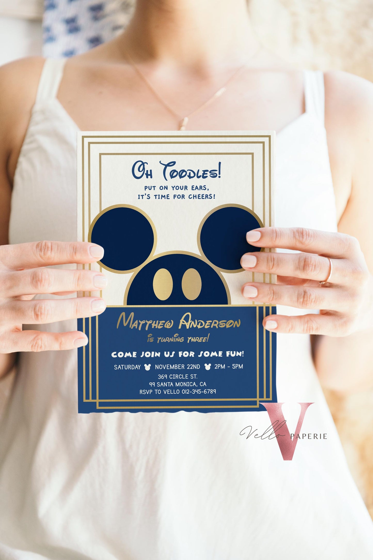 Self Editable Oh Toodles Mickey Mouse Birthday Invitation, Modern Blue Gold Boy Mickey Invite, Blue Gold Toodlers Birthday Instant Download