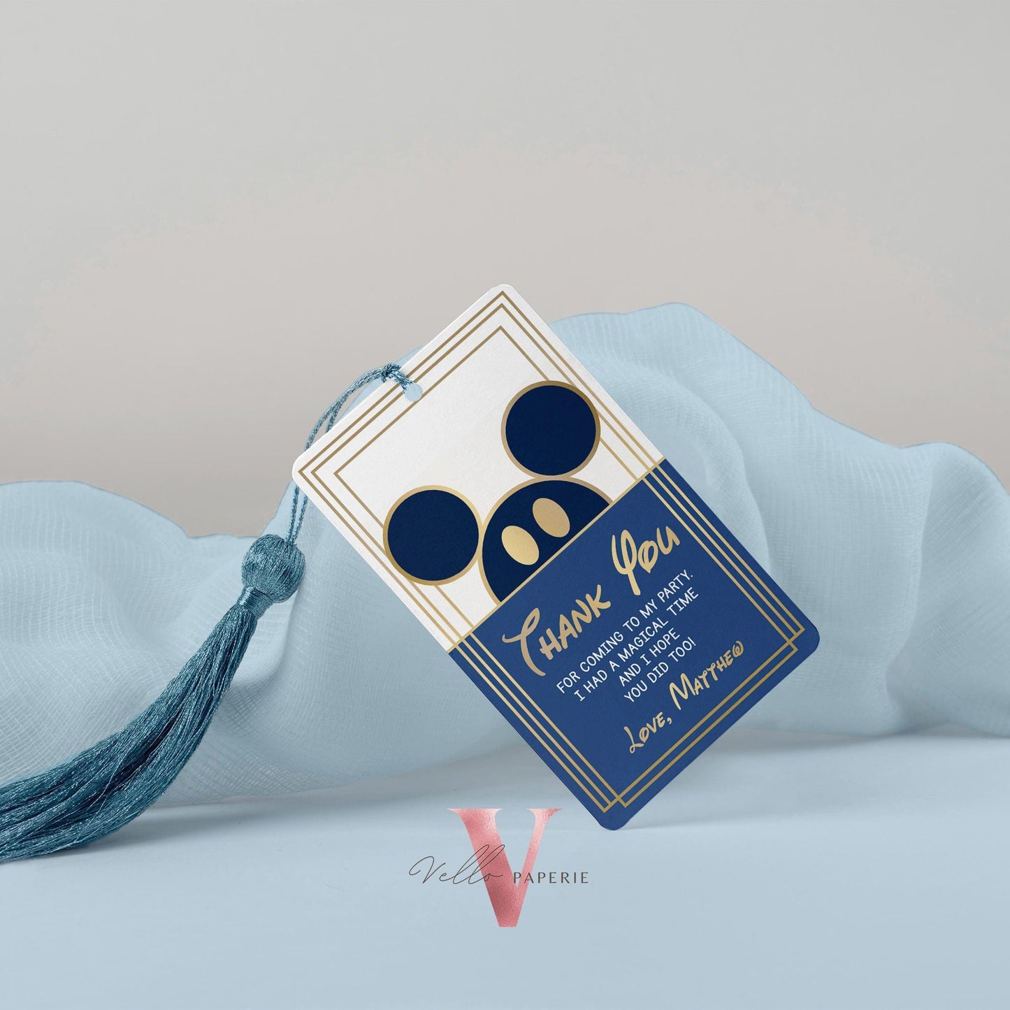 Oh Toodles Mickey Mouse Birthday Thankyou Card , Modern Blue Gold Boy Mickey Party Favor Tag, Blue Gold Toodlers Gift Tag Instant Download