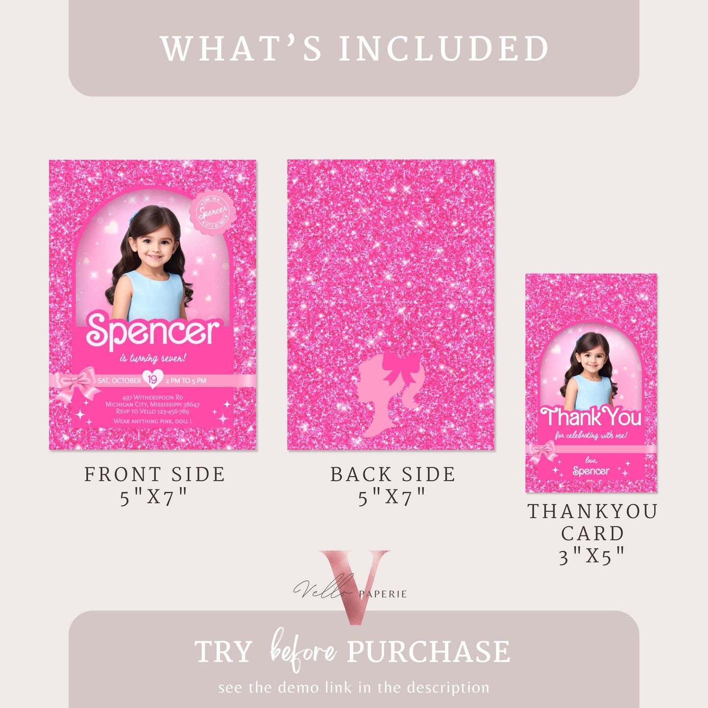 Selfie Pink Sparkle Fashion Doll Box Birthday Invitation, Editable Printable Photo Glam Pink Doll Party Invite Instant Template Download