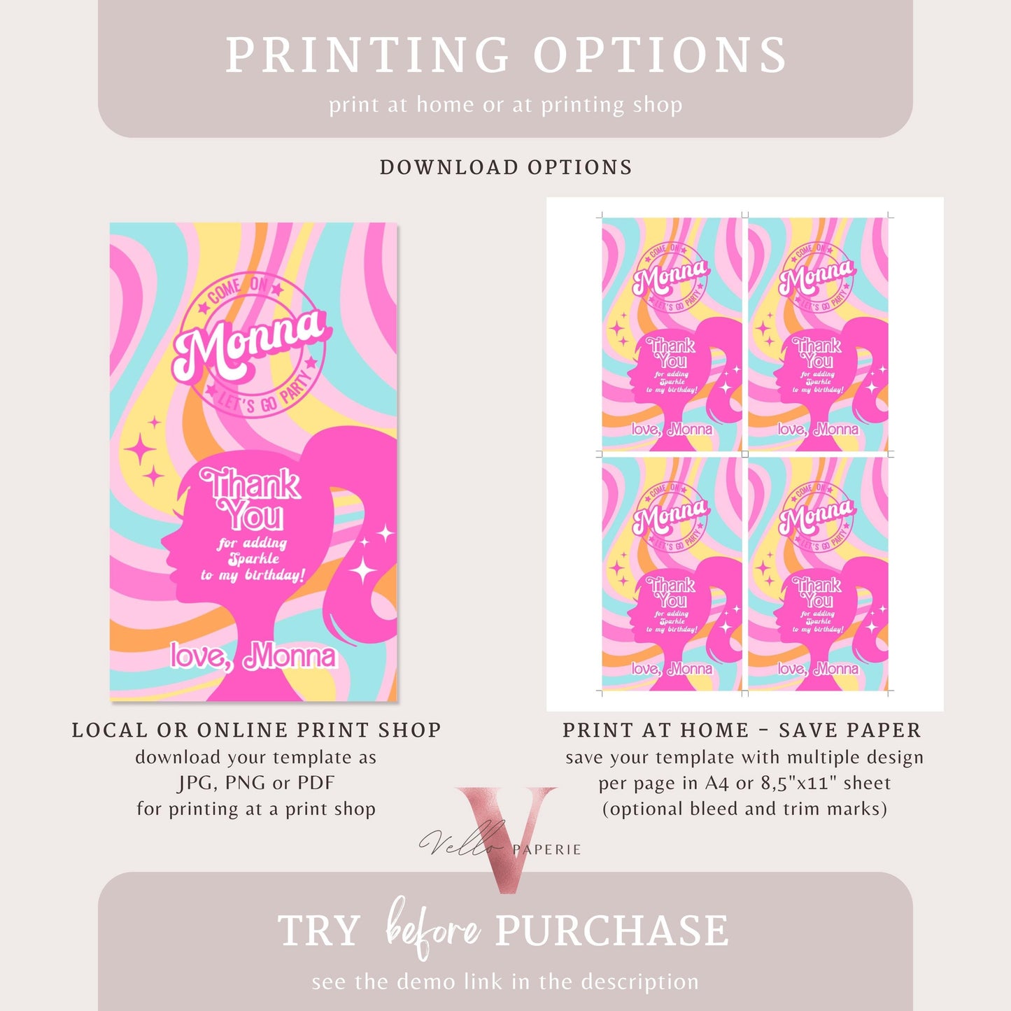 Groovy Pink Rainbo Sparkle Fashion Doll Birthday Thankyou Card | Checkered Pink Doll Glitter Come On Lets Go Pink Party Favors, Gift Tag