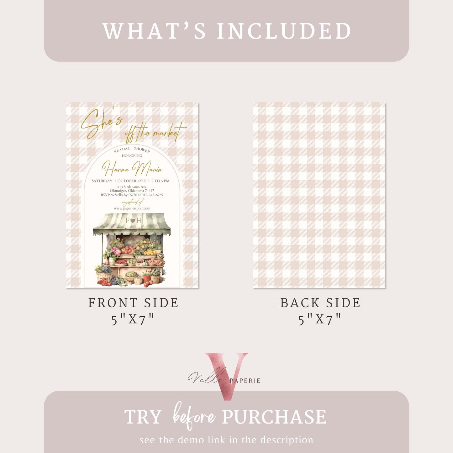 Fresh Off the Market Bridal Shower Party Invitation | Farmers Market Bridal Shower Invite | Flower Fruit Store Watercolor Glitter Instant