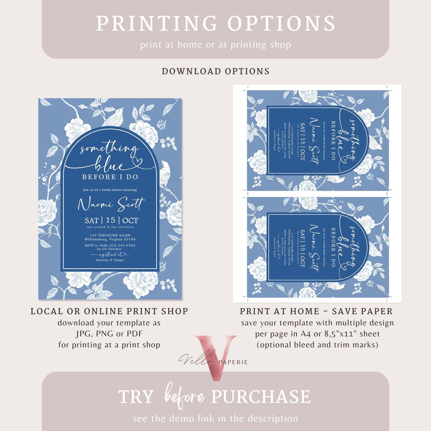 Something Blue before I DO Bridal Shower Party Invitation | Blue Toile de Juoy Flower Invite | Arch Vintage Blue Botanical BridetoBe Instant