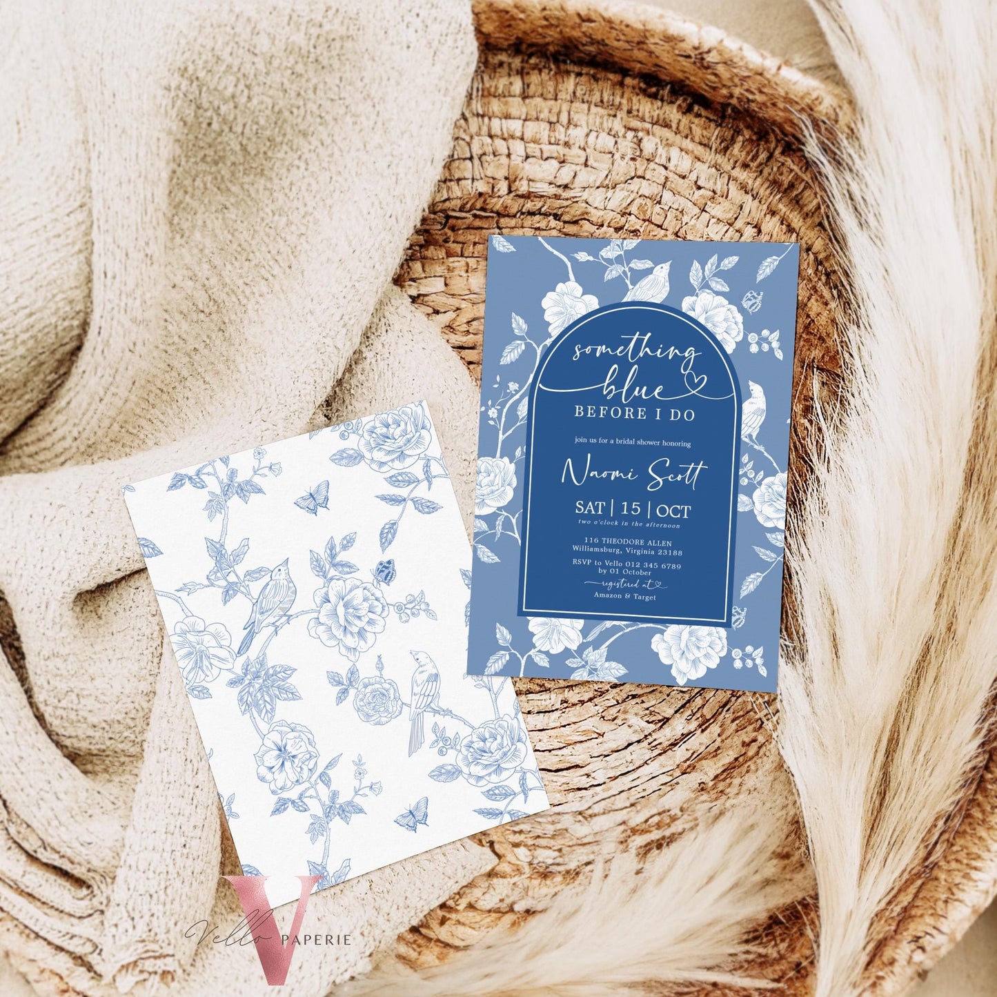 Something Blue before I DO Bridal Shower Party Invitation | Blue Toile de Juoy Flower Invite | Arch Vintage Blue Botanical BridetoBe Instant