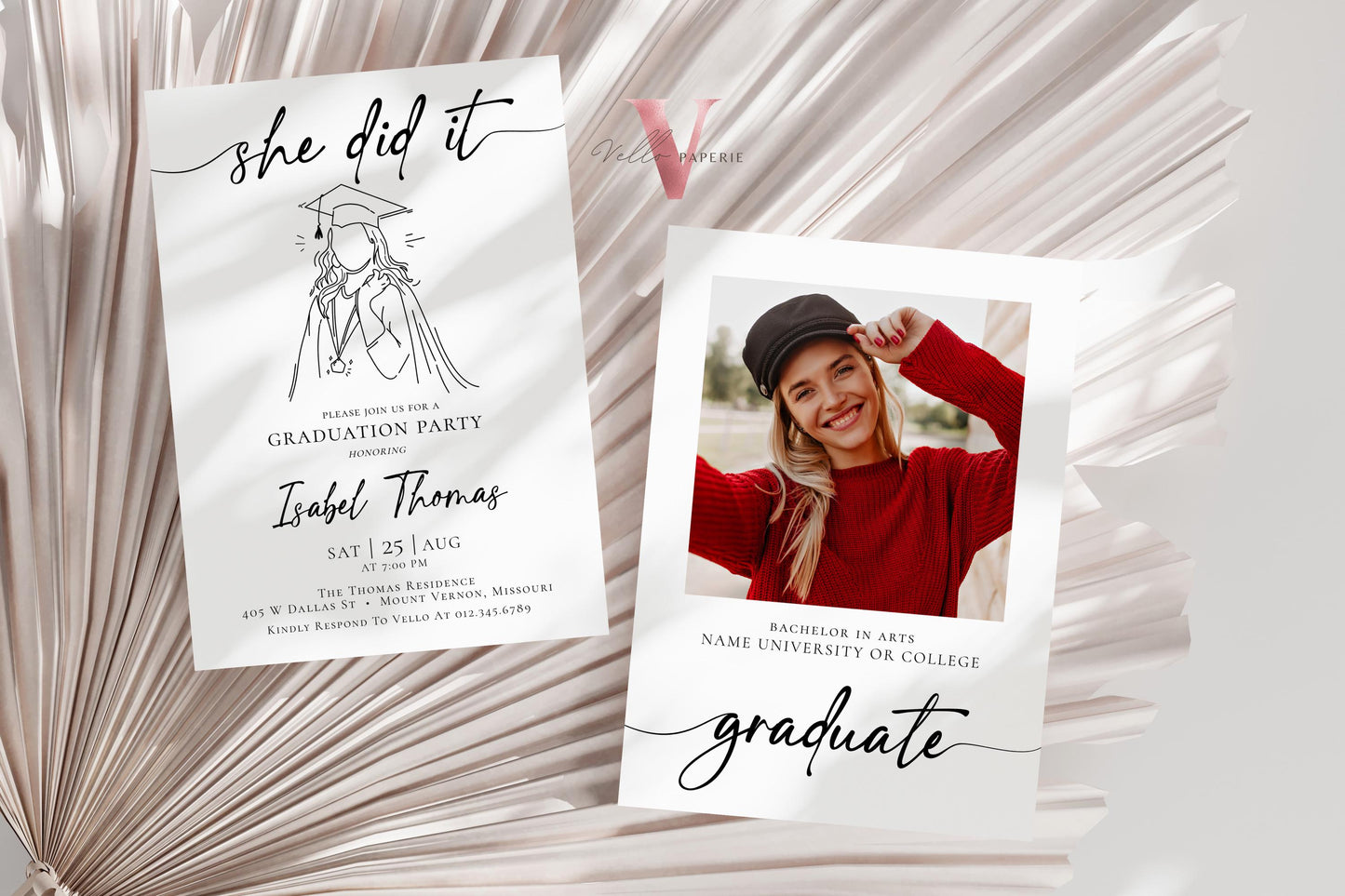 She Did It Graduation Invitation | Editable Graduation Party Invite with photo | Class of 2024 Announcement College Graduation Celebration