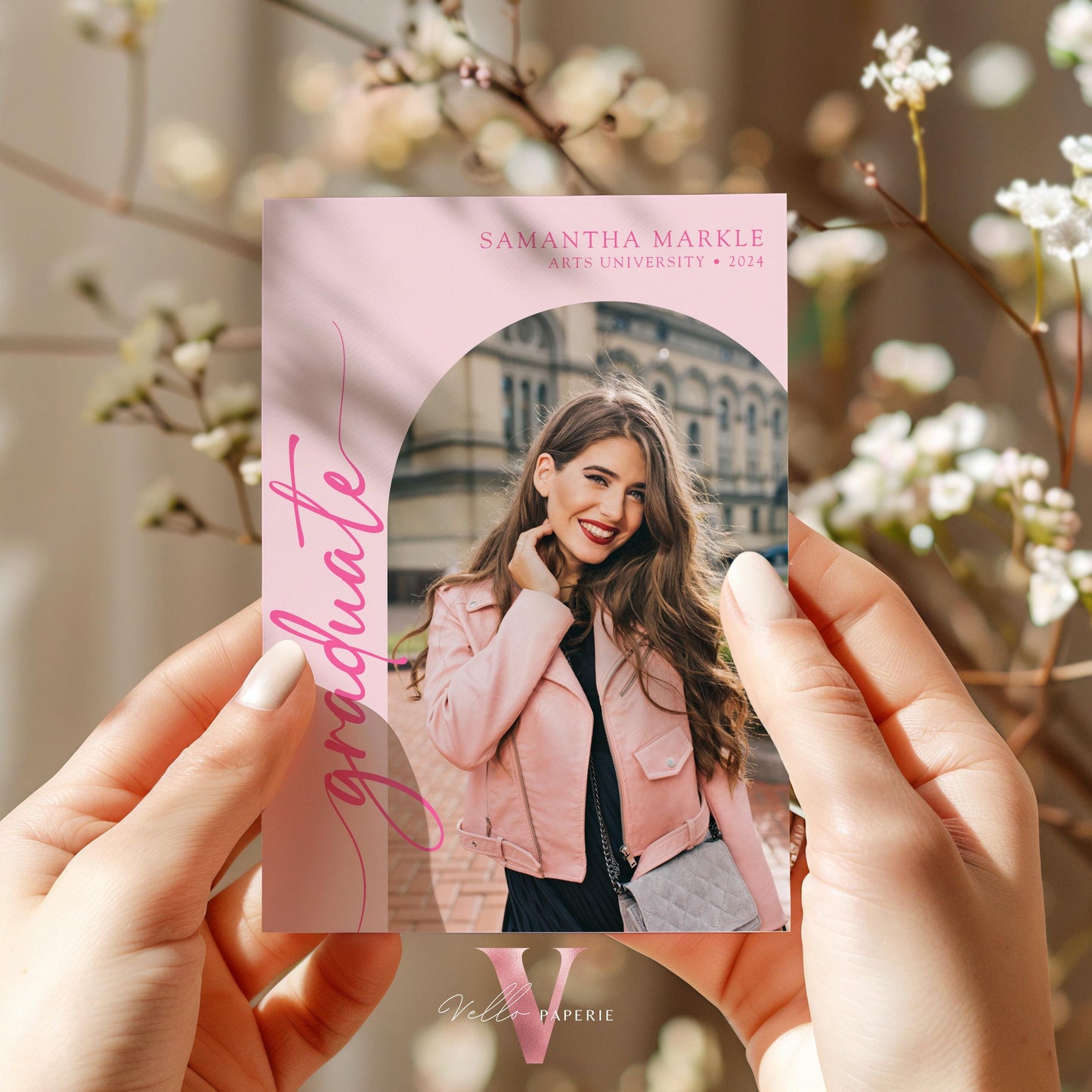 Pink She Did It Graduation Invitation | Editable Graduation Party Invite Multiple Photo |Class of 2024 Announcement College Grad Celebration