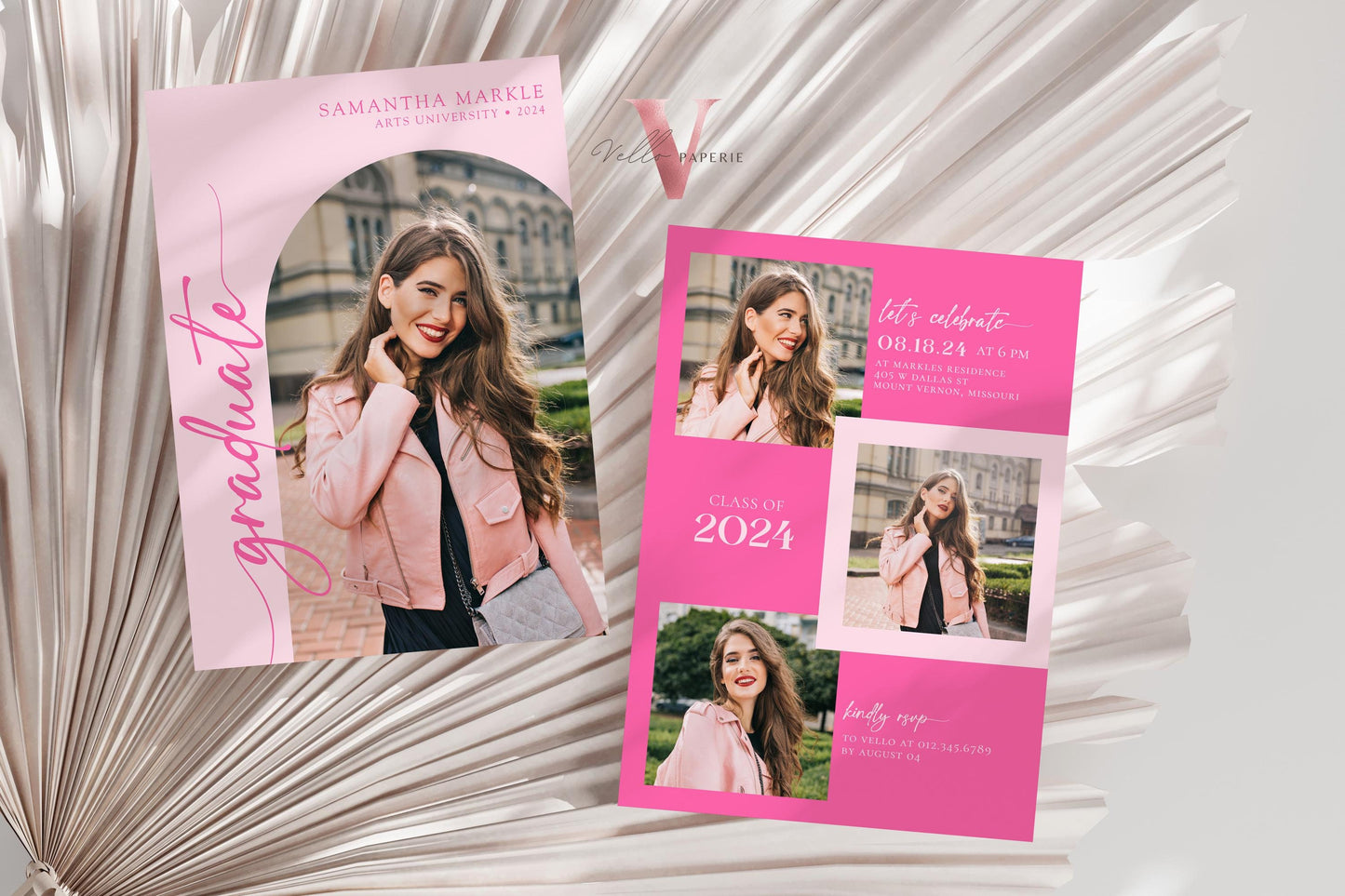 Pink She Did It Graduation Invitation | Editable Graduation Party Invite Multiple Photo |Class of 2024 Announcement College Grad Celebration