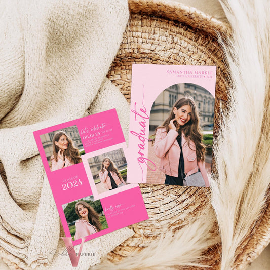 Pink She Did It Graduation Invitation | Editable Graduation Party Invite Multiple Photo |Class of 2024 Announcement College Grad Celebration