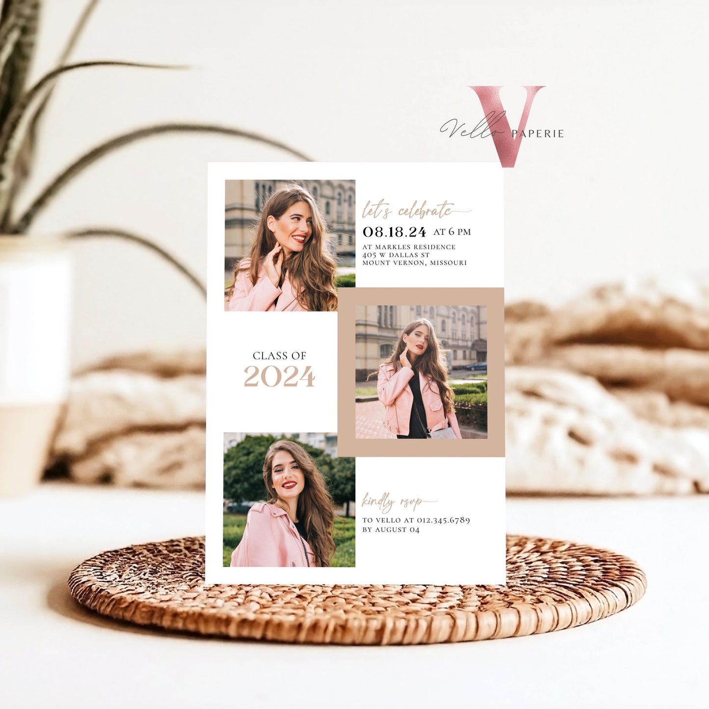 She Did It Graduation Invitation | Editable Graduation Party Invite Multiple Photo |Class of 2024 Announcement College Grad Celebration