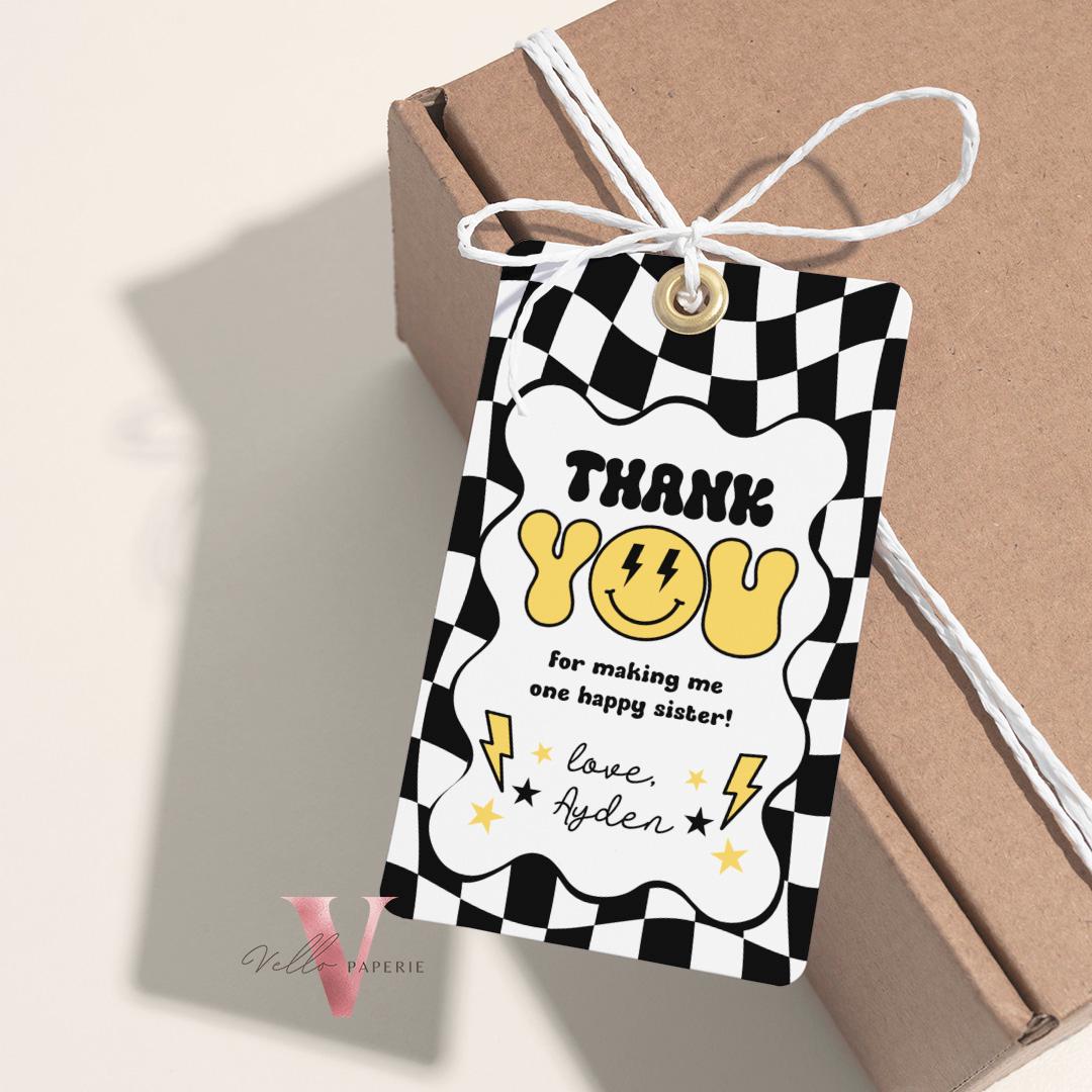 Smile Face Groovy Birthday Invitation | Editable Retro Happy Dude Any Age Birthday Party Invite | Emoji Face Lighting Bolt Smile Black White