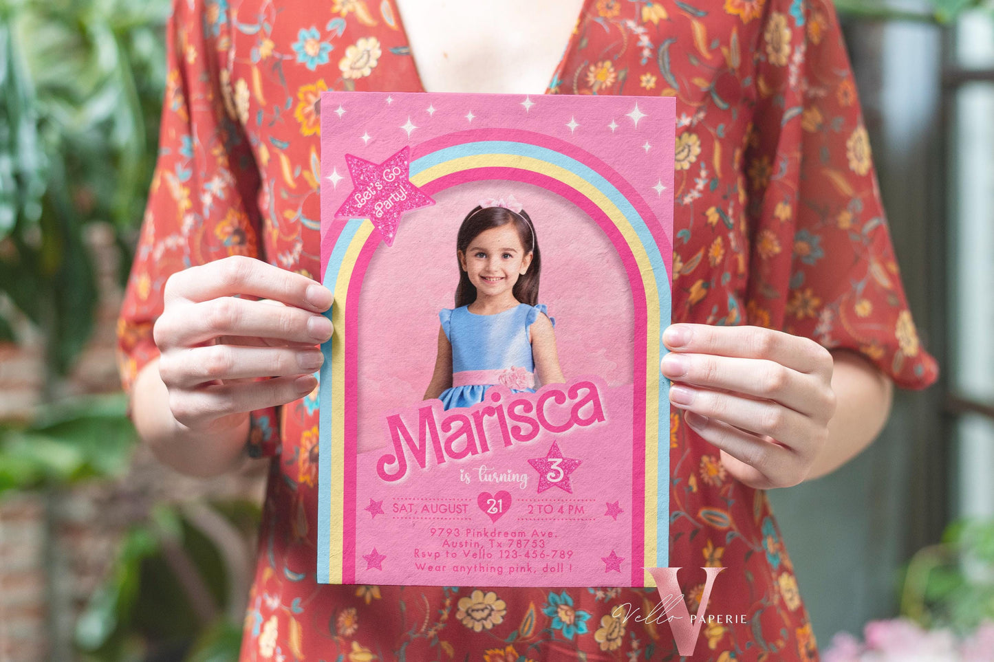 Pink Rainbow Fashion Doll Box Photo Birthday Invitation, Editable Selfie Rainbow Glam Pink Doll Party Invite Instant Template