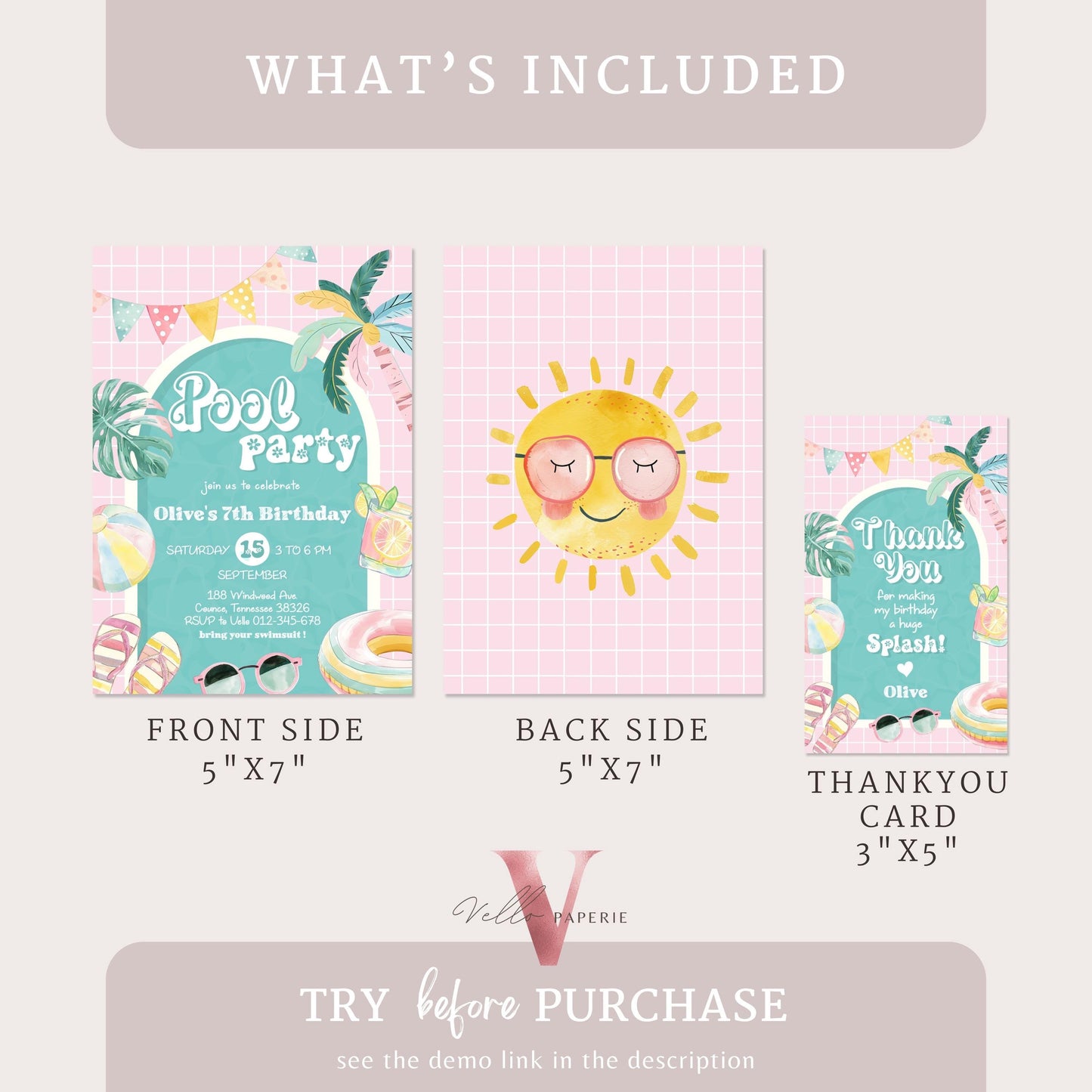 Editable Pool Birthday Party Invitation | Watercolor Summer Party Invite | Pink Turquoise Pool Party Invite Any Age Birthday Bash Instant