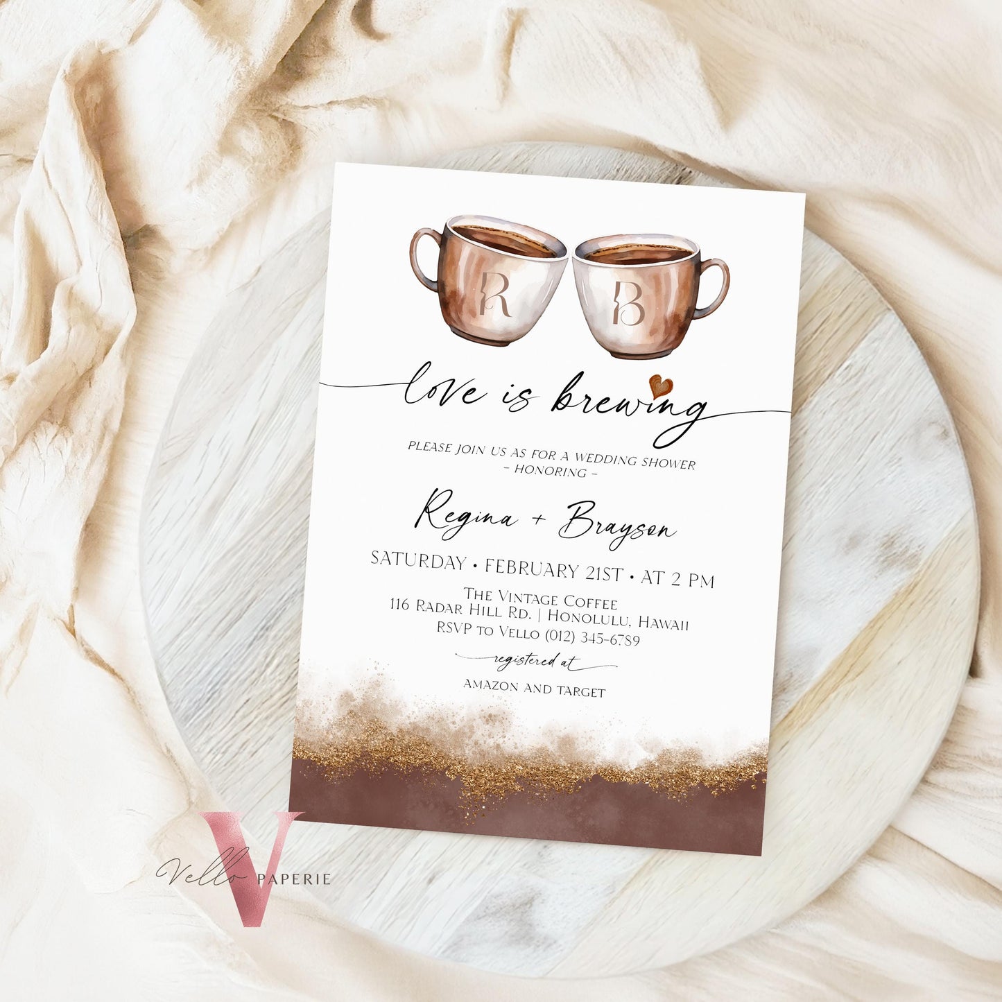 Editable Initial Coffee Bridal Shower Invite | Love is Brewing Couple Shower Invitation | Brunch Wedding Shower, Coffee with the Bride