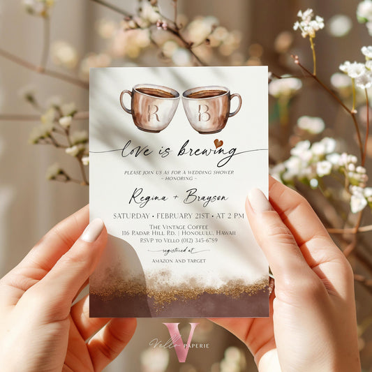 Editable Initial Coffee Bridal Shower Invite | Love is Brewing Couple Shower Invitation | Brunch Wedding Shower, Coffee with the Bride