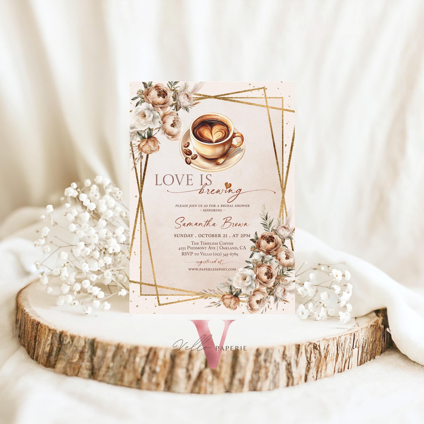 Love is Brewing Bridal Shower Invitation | Editable Coffee Lover Bride Shower Invite | Autumn Brunch Wedding Shower, Rustic Bridal Shower