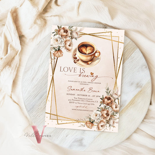 Love is Brewing Bridal Shower Invitation | Editable Coffee Lover Bride Shower Invite | Autumn Brunch Wedding Shower, Rustic Bridal Shower