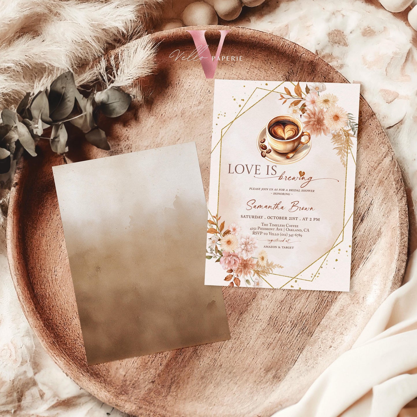 Love is Brewing Bridal Shower Invitation | Editable Coffee Lover Bride Shower Invite | Autumn Brunch Wedding Shower, Rustic Bridal Shower
