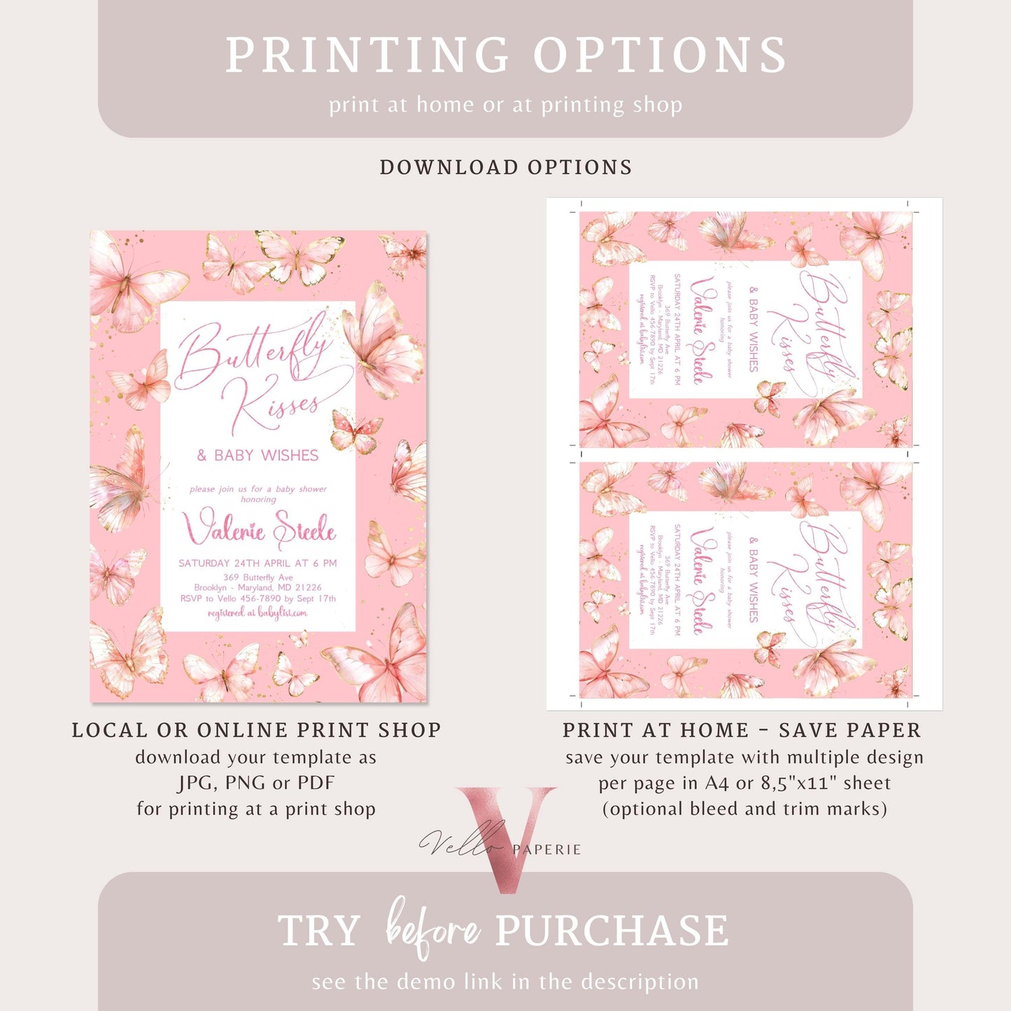 Pink Gold Watercolor Butterfly Baby Shower Party Invitation | A little butterfly Welcome Baby Party Invite | PInkGold Glitter Baby Butterfly