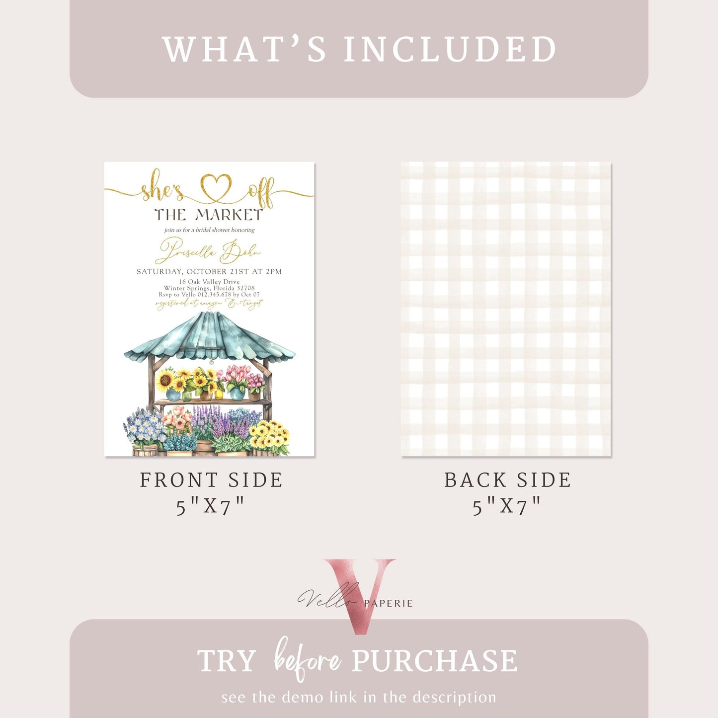 Off the Market Bridal Shower Party Invitation | She's off the Market Invite | Farmer's Market Watercolor Bride to Be Instant Template