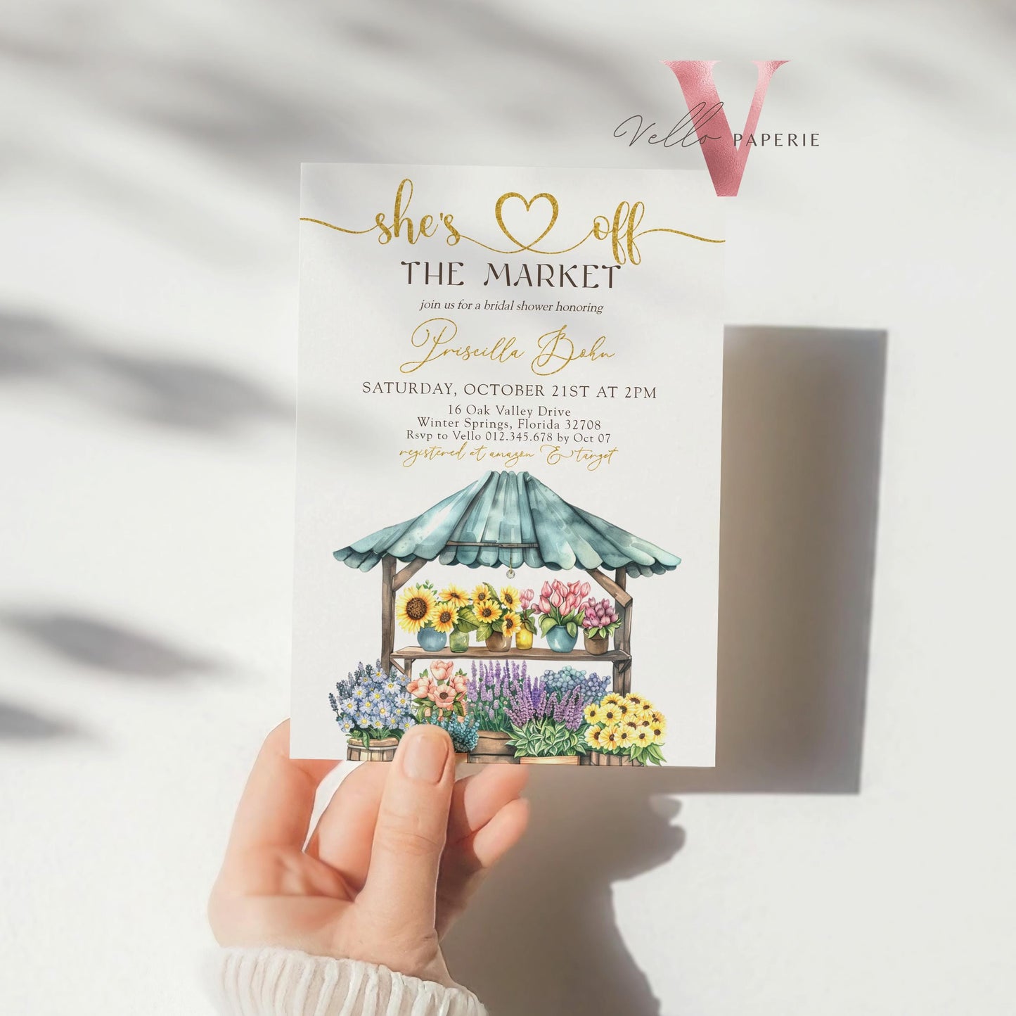 Off the Market Bridal Shower Party Invitation | She's off the Market Invite | Farmer's Market Watercolor Bride to Be Instant Template