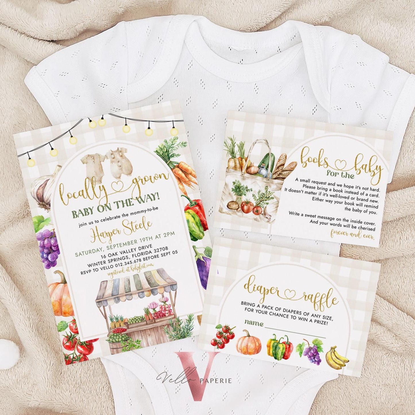 Farmer's Market Baby Shower Invite | Locally Grown Baby Shower Invitation Bundle | Organic Baby Shower Books for Baby, Diaper Raffle Instant