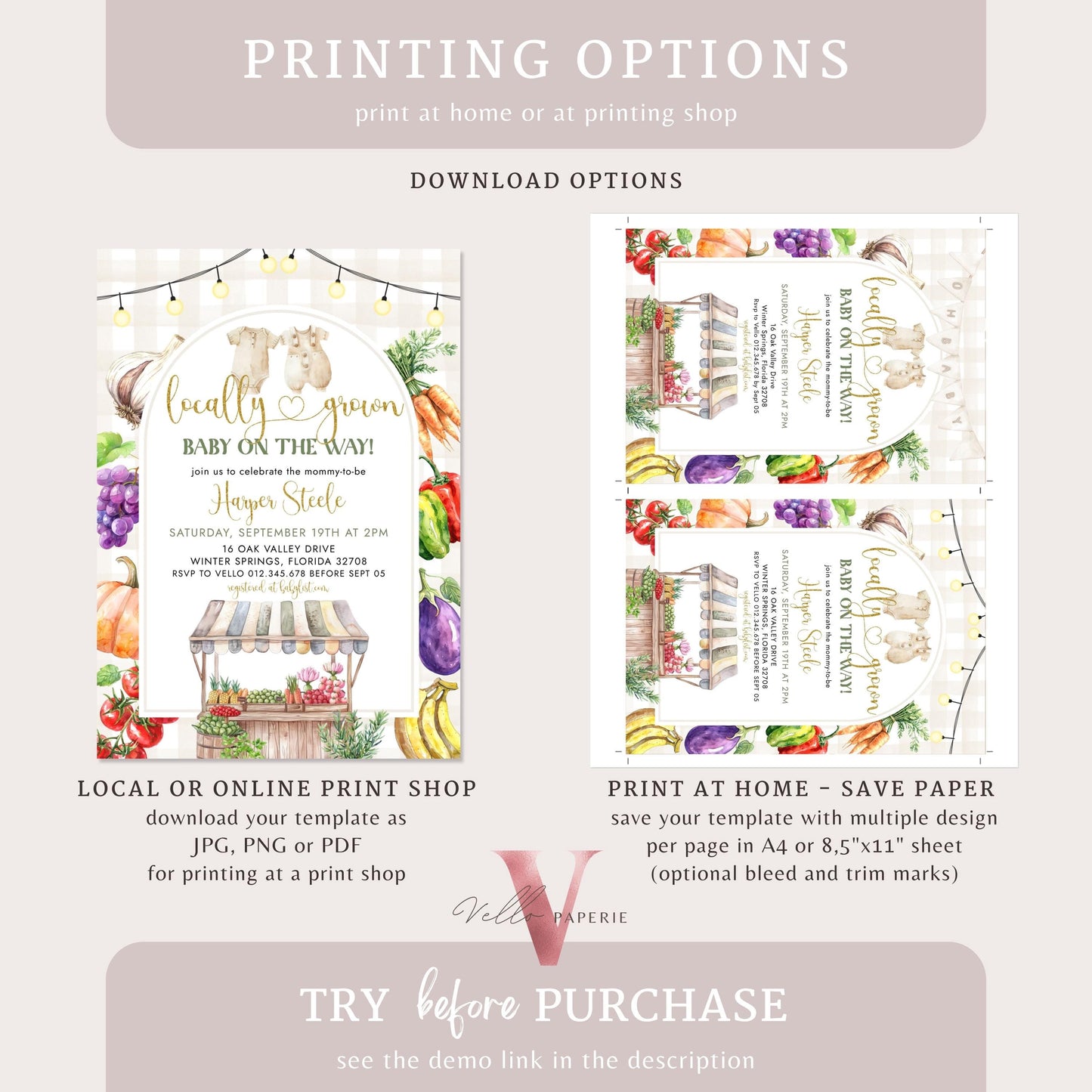 Farmer's Market Baby Shower Invite | Locally Grown Baby Shower Invitation Bundle | Organic Baby Shower Books for Baby, Diaper Raffle Instant