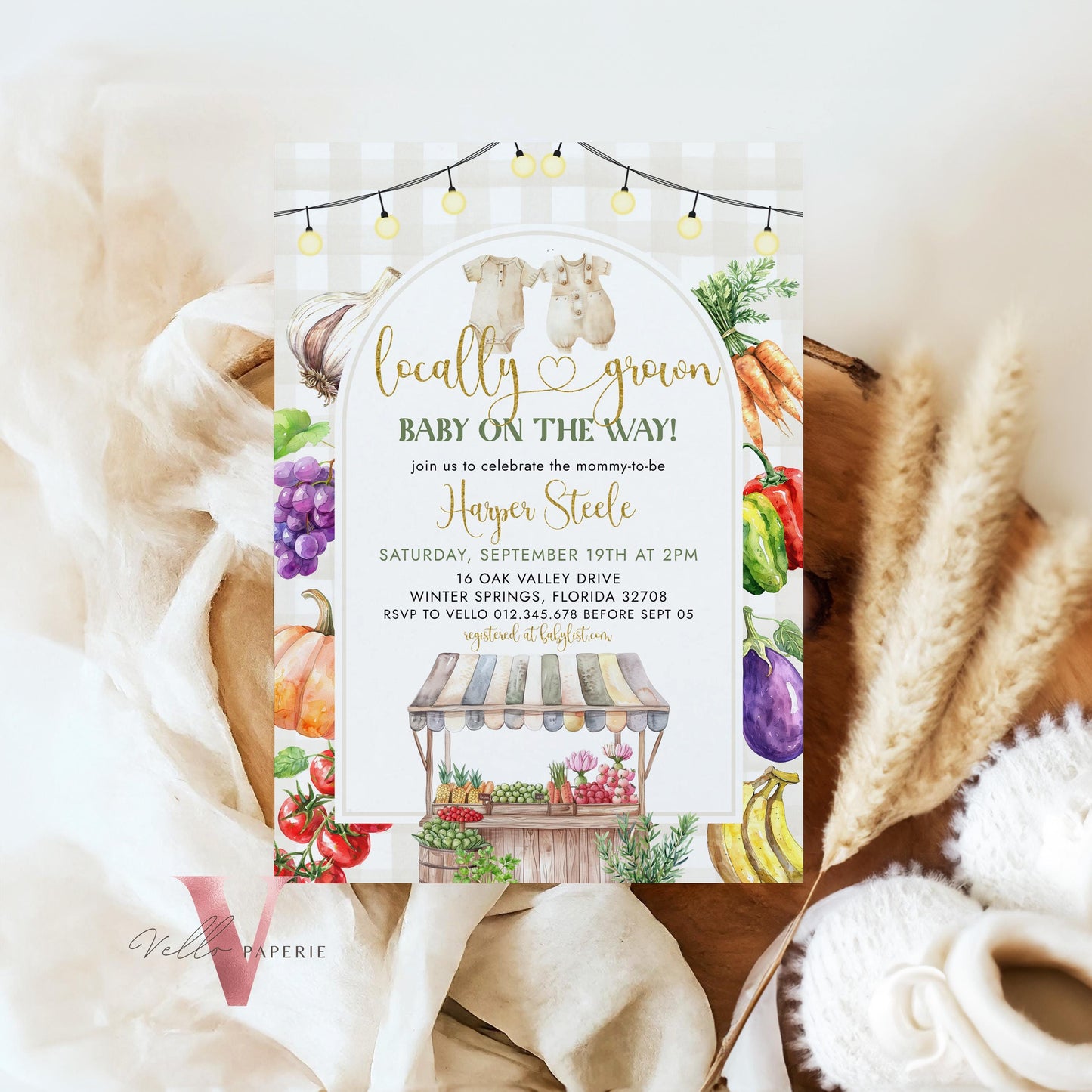 Farmer's Market Baby Shower Invite | Locally Grown Baby Shower Invitation Bundle | Organic Baby Shower Books for Baby, Diaper Raffle Instant
