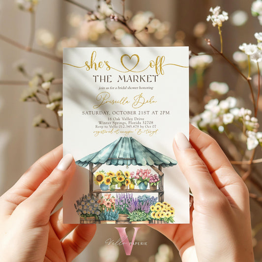 Off the Market Bridal Shower Party Invitation | She's off the Market Invite | Farmer's Market Watercolor Bride to Be Instant Template